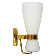 Rare Big Brass and Glass Yellow Label "2118" Sconce by Stilnovo, 1959