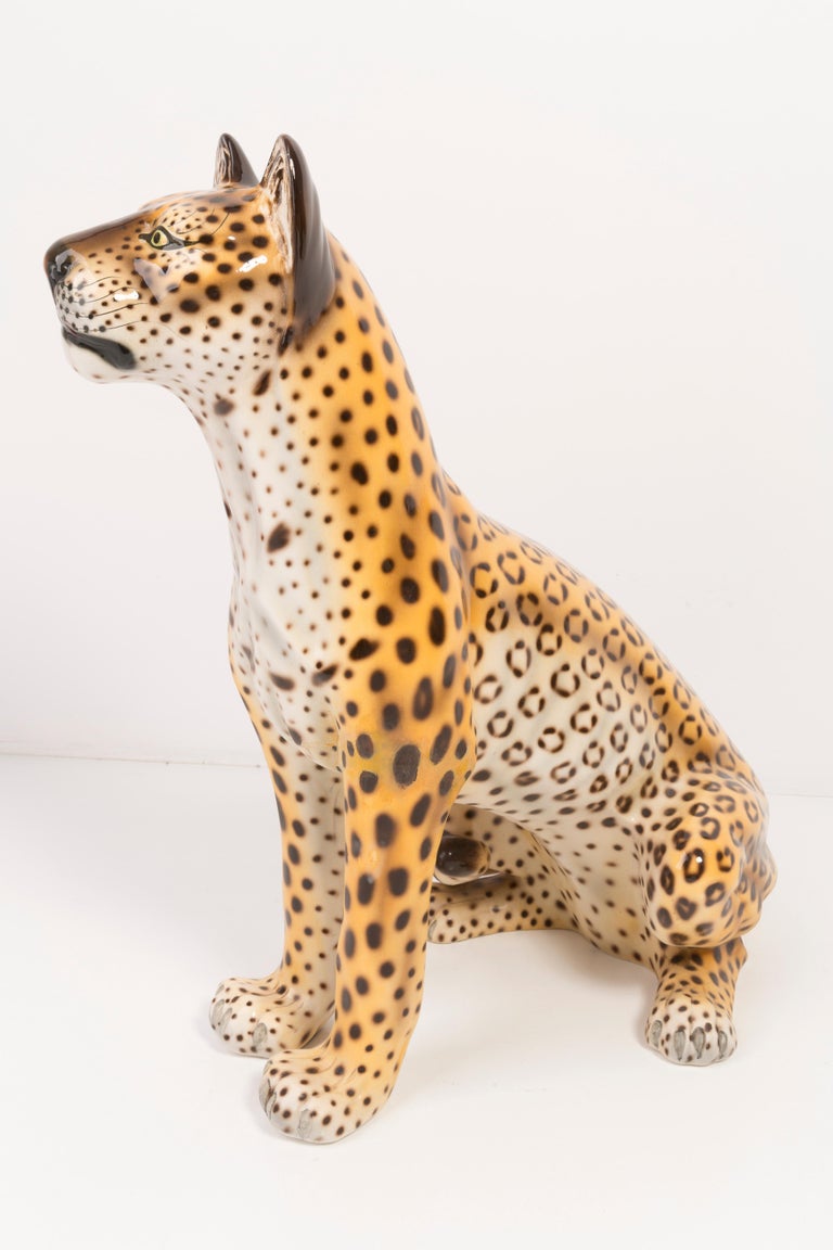 Rare Big Leopard Hand Painted Ceramic Sculpture, Italy, 1960s For Sale 3