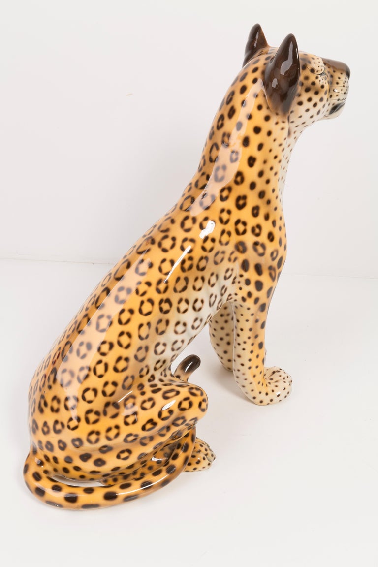 Rare Big Leopard Hand Painted Ceramic Sculpture, Italy, 1960s For Sale 7