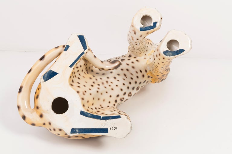 Rare Big Leopard Hand Painted Ceramic Sculpture, Italy, 1960s For Sale 8