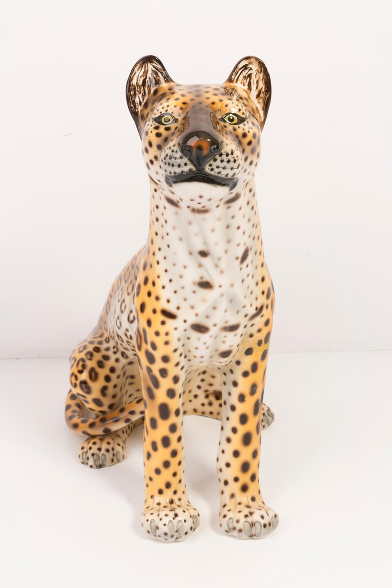 Rare Big Leopard Hand Painted Ceramic Sculpture, Italy, 1960s In Excellent Condition For Sale In 05-080 Hornowek, PL