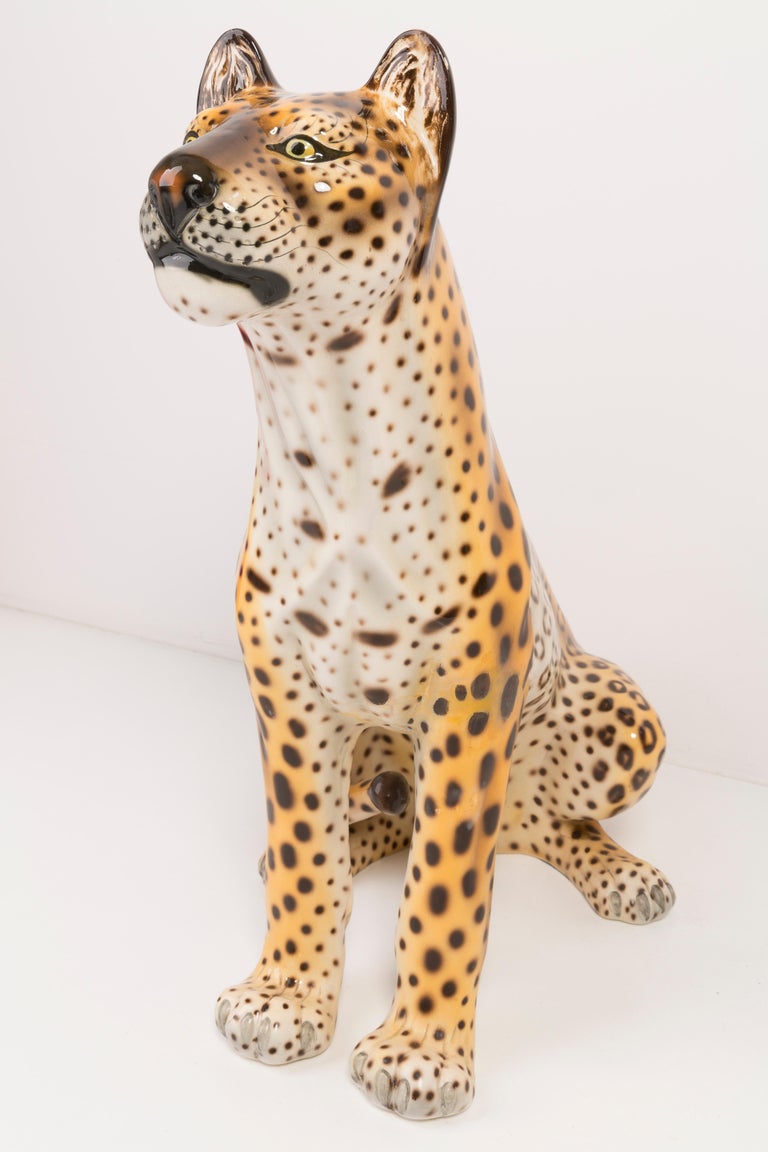 20th Century Rare Big Leopard Hand Painted Ceramic Sculpture, Italy, 1960s For Sale