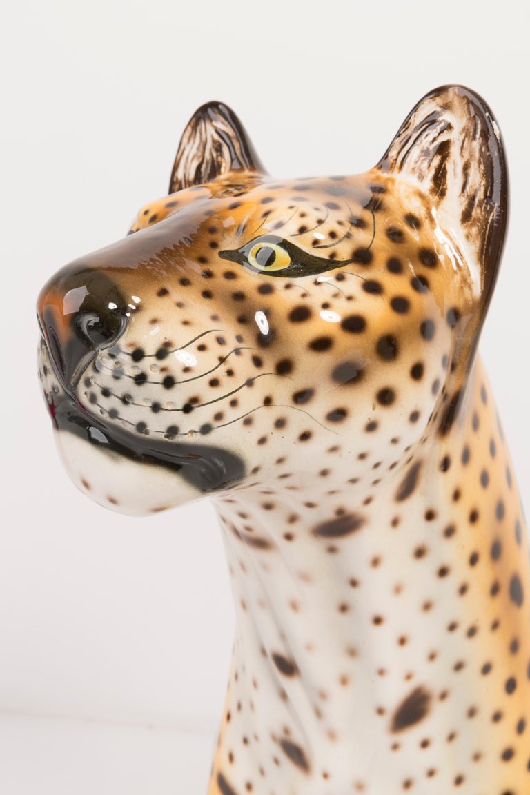 Rare Big Leopard Hand Painted Ceramic Sculpture, Italy, 1960s For Sale 1