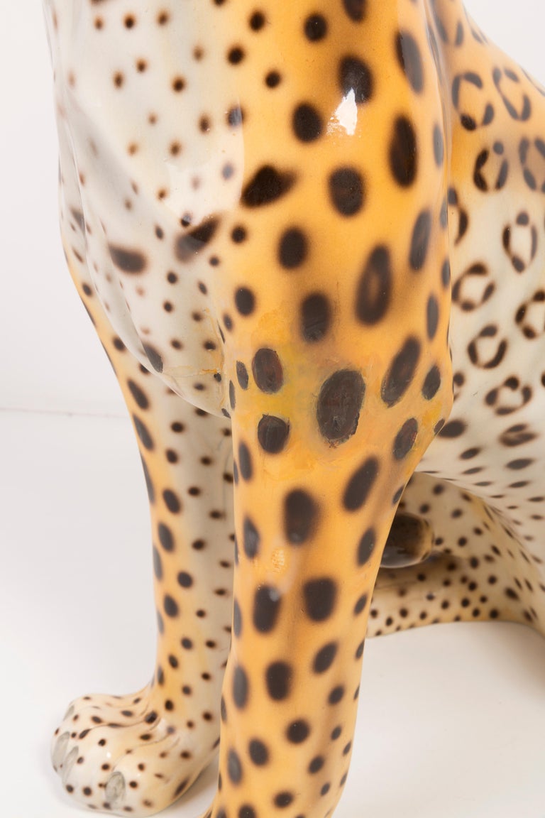 Rare Big Leopard Hand Painted Ceramic Sculpture, Italy, 1960s For Sale 2