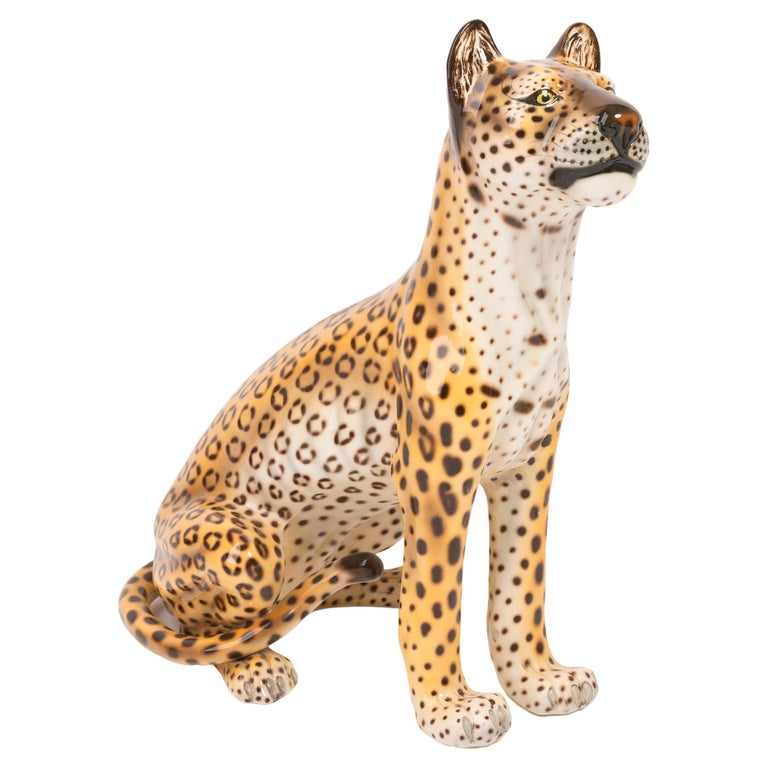 Rare Big Leopard Hand Painted Ceramic Sculpture, Italy, 1960s For Sale