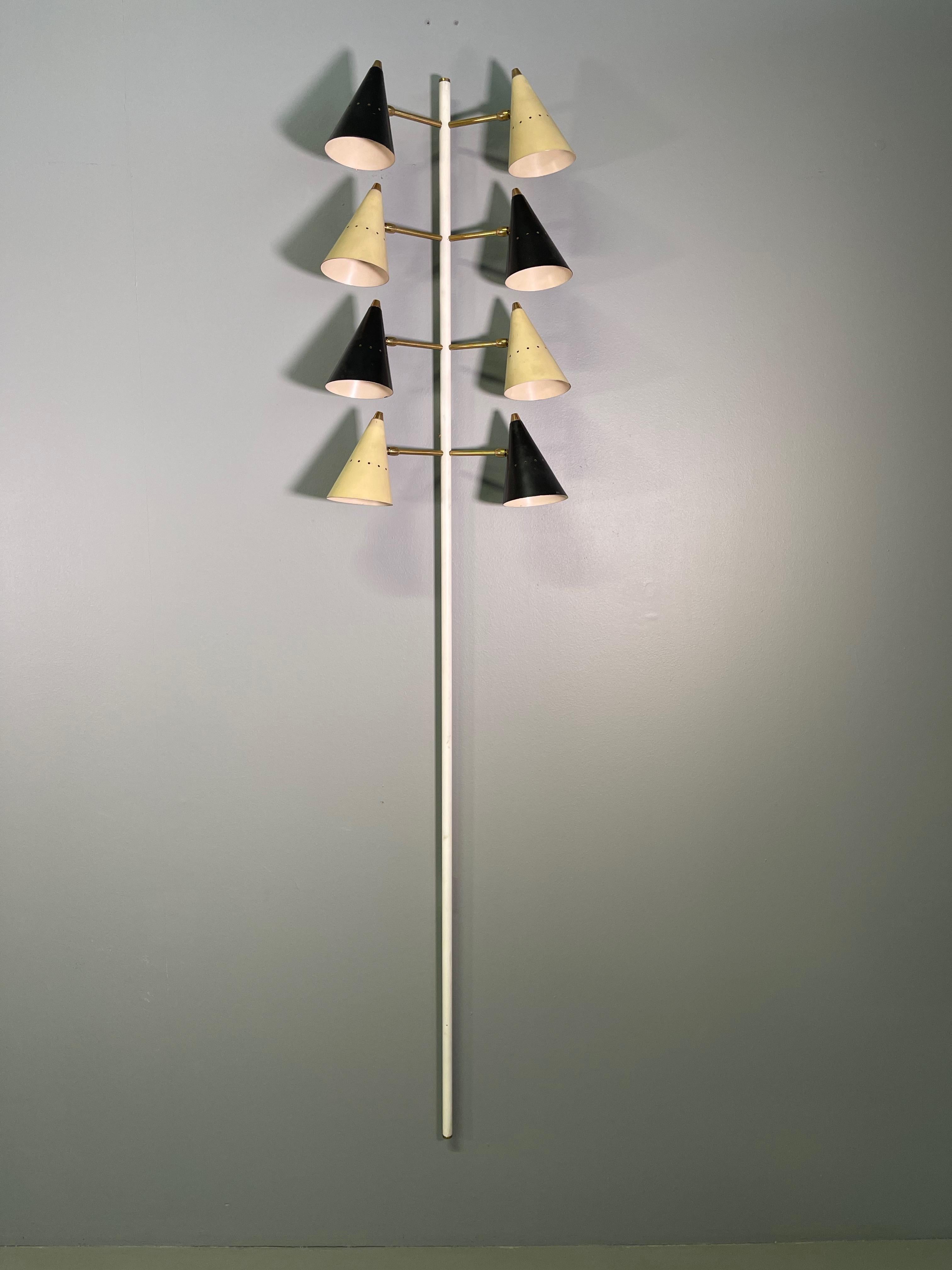 Mid-Century Modern Rare Big Stilnovo Signed Brass Adjustable Wall Lamp, 1950s