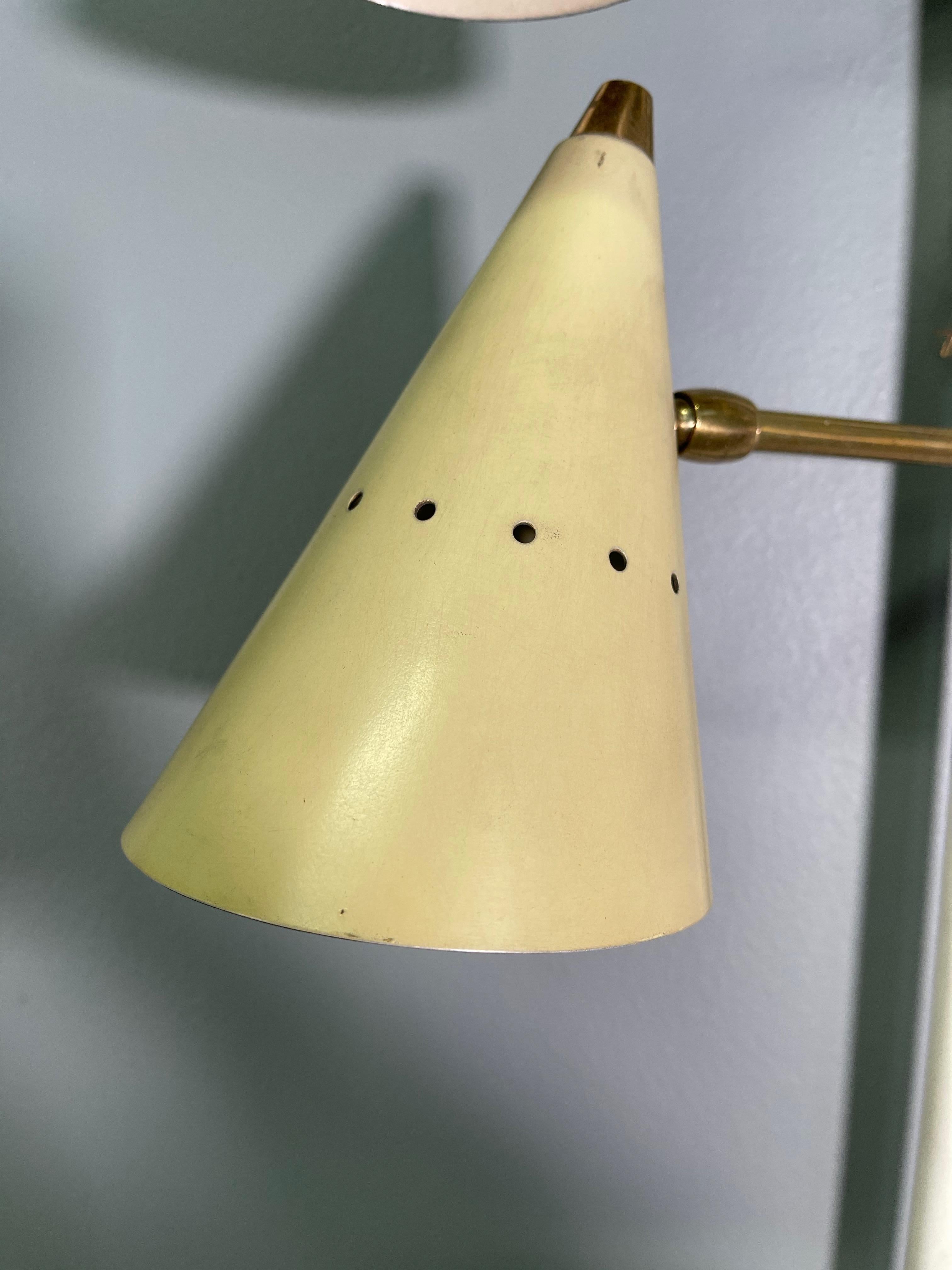 20th Century Rare Big Stilnovo Signed Brass Adjustable Wall Lamp, 1950s