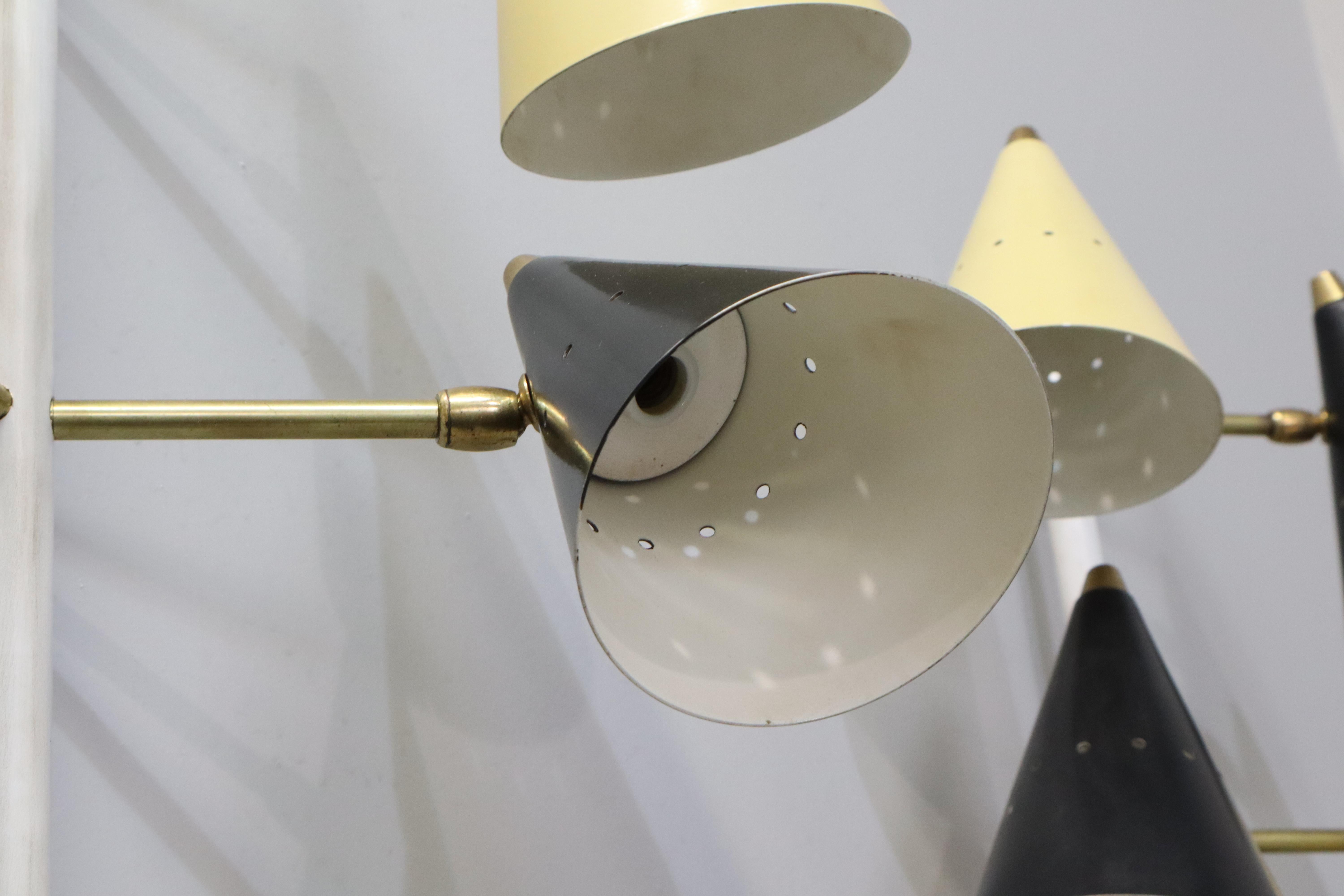 Rare Big Stilnovo Signed Brass Adjustable Wall Lamp, 1950s For Sale 1