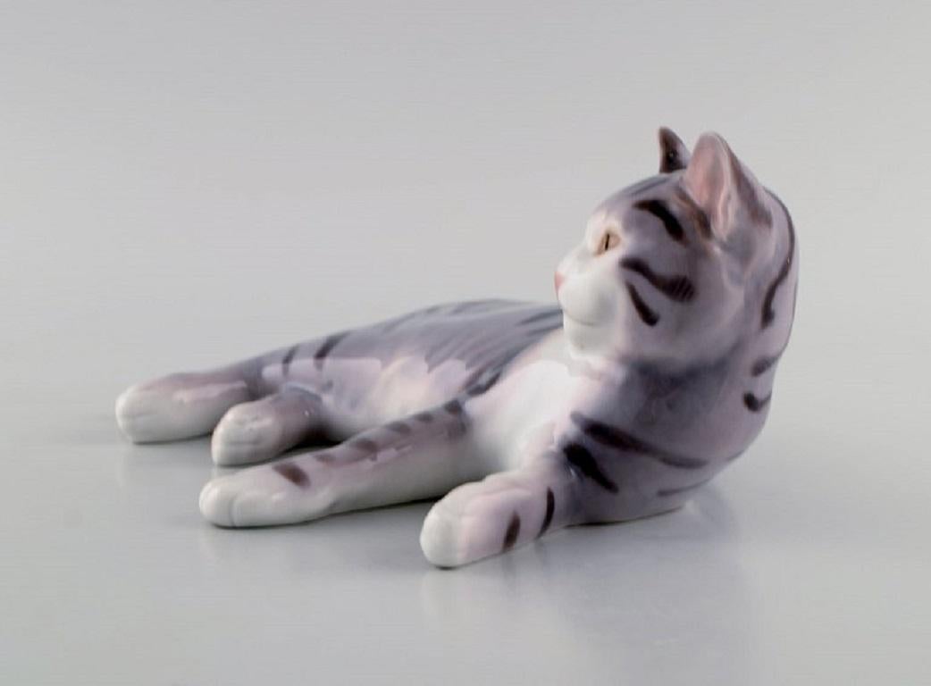 Danish Rare Bing & Grøndahl Porcelain Figurine, Lying Cat, Model Number 2236 For Sale