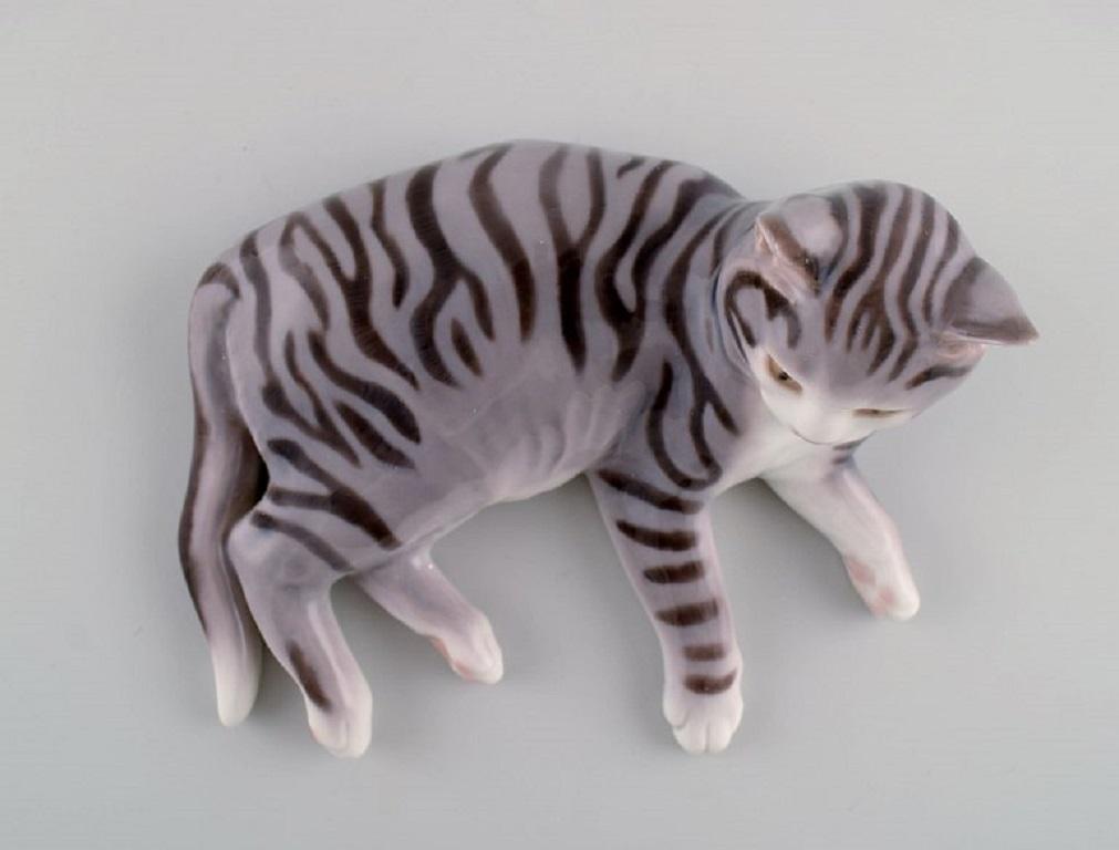 20th Century Rare Bing & Grøndahl Porcelain Figurine, Lying Cat, Model Number 2236 For Sale