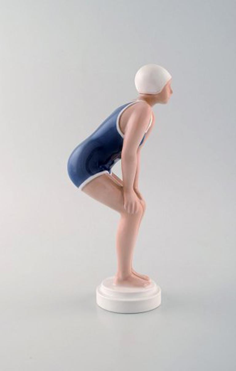 Danish Rare Bing & Grondahl / B&G Art Deco Figure in Porcelain, Swimming Girl