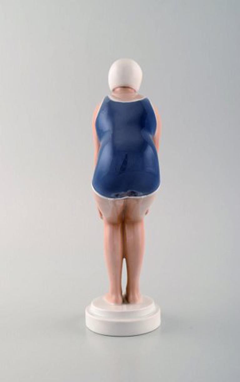 Rare Bing & Grondahl / B&G Art Deco Figure in Porcelain, Swimming Girl In Excellent Condition In Copenhagen, DK