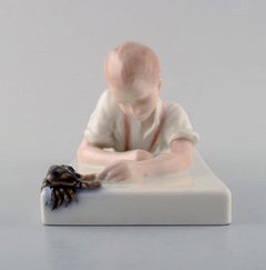 Rare Bing & Grondahl / B&G Art Nouveau Porcelain Paper Weight, Boy with Crab