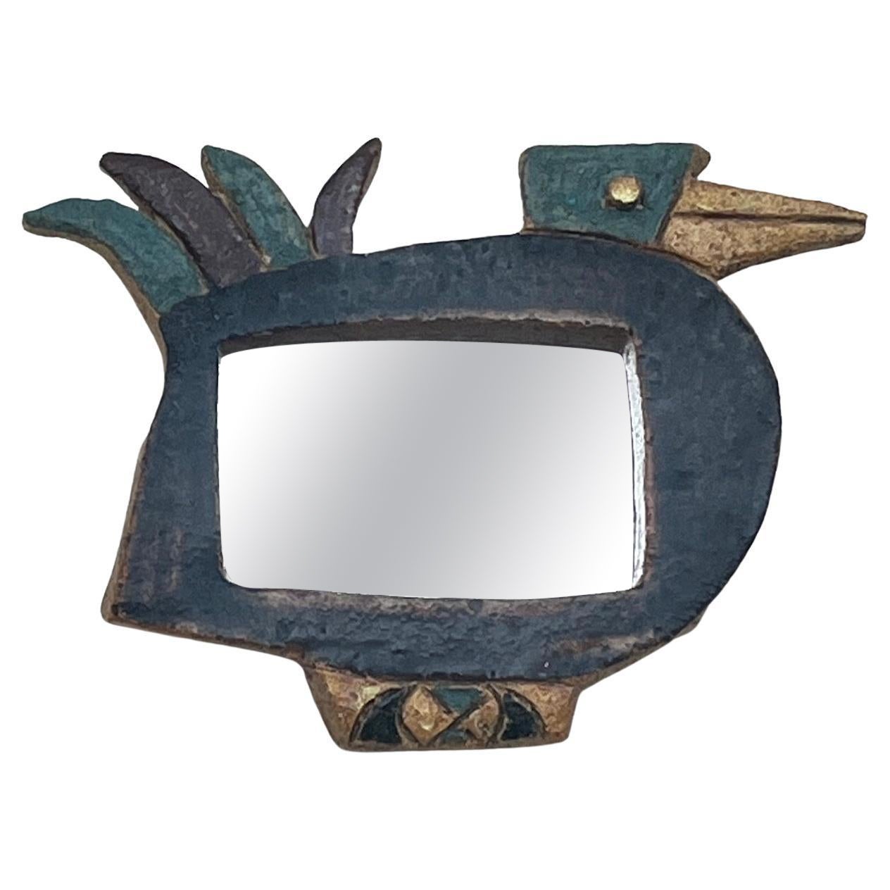 Rare miroir en grès en forme d'oiseau par Les Argonautes, Vallauris, Circa 1965 en vente