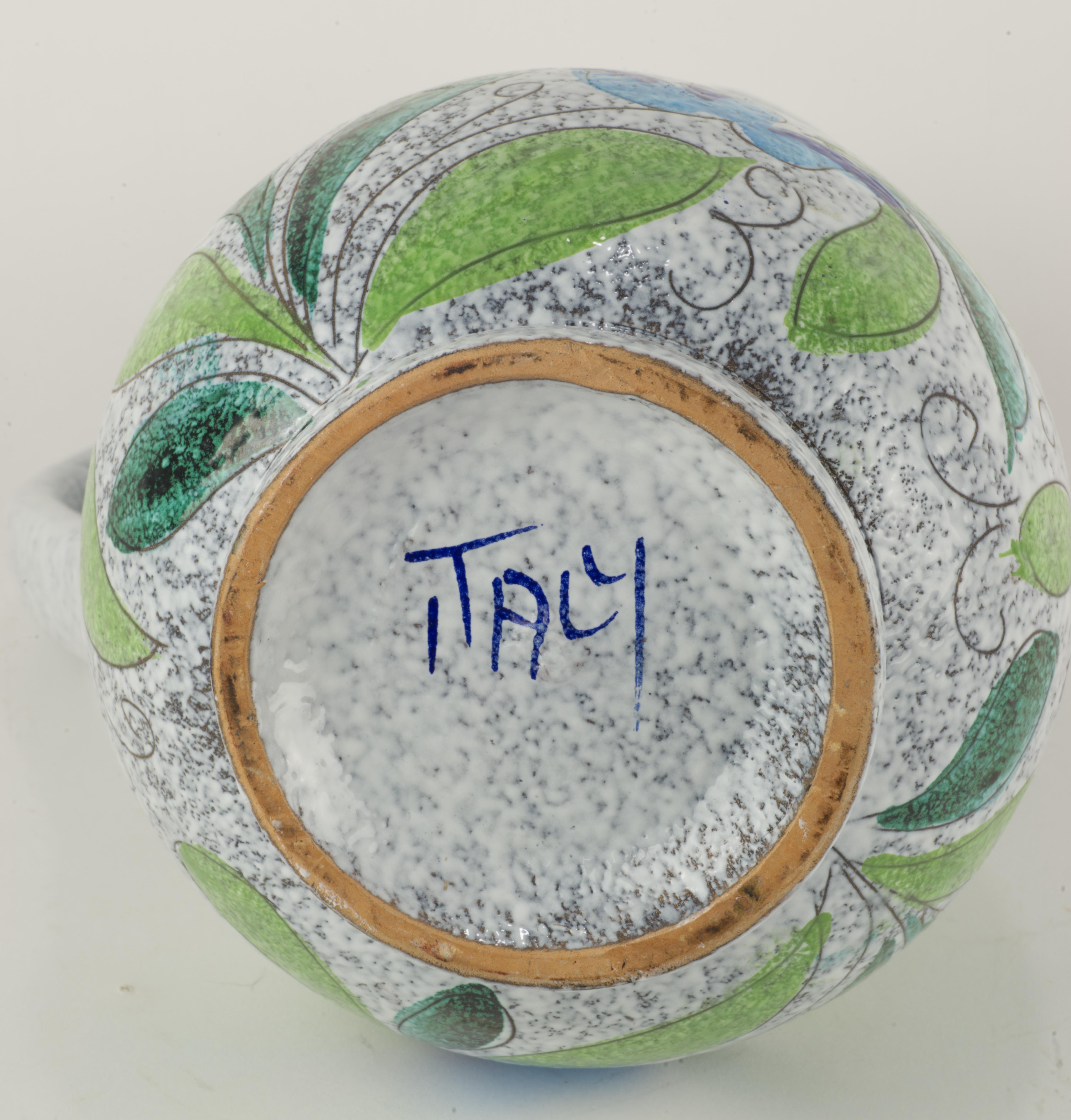 Seltene Bitossi-Krugvase mit Sgraffito-Blumendekor in Blau und Grün im Angebot 2