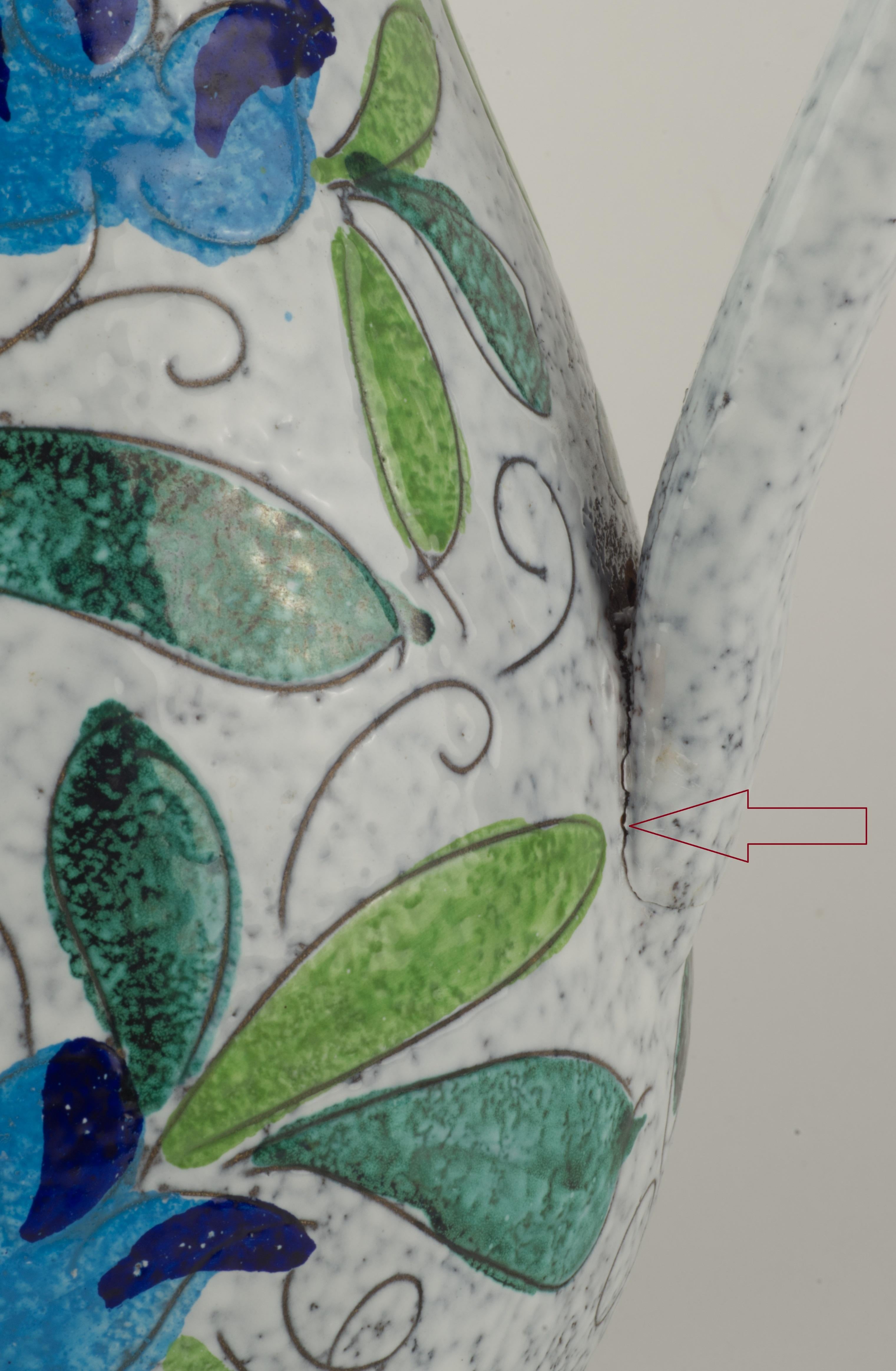 Seltene Bitossi-Krugvase mit Sgraffito-Blumendekor in Blau und Grün im Angebot 4