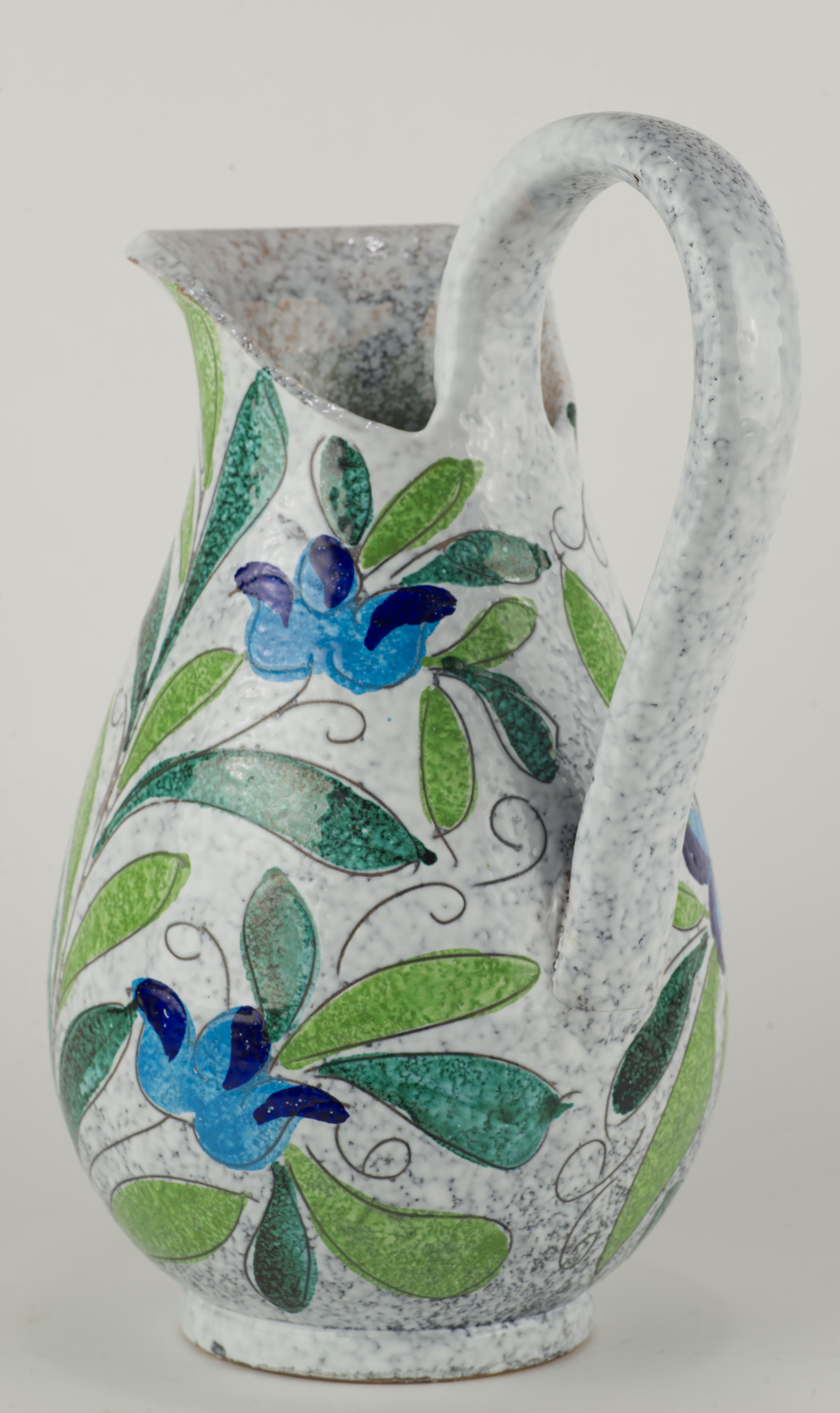 Seltene Bitossi-Krugvase mit Sgraffito-Blumendekor in Blau und Grün (Moderne der Mitte des Jahrhunderts) im Angebot
