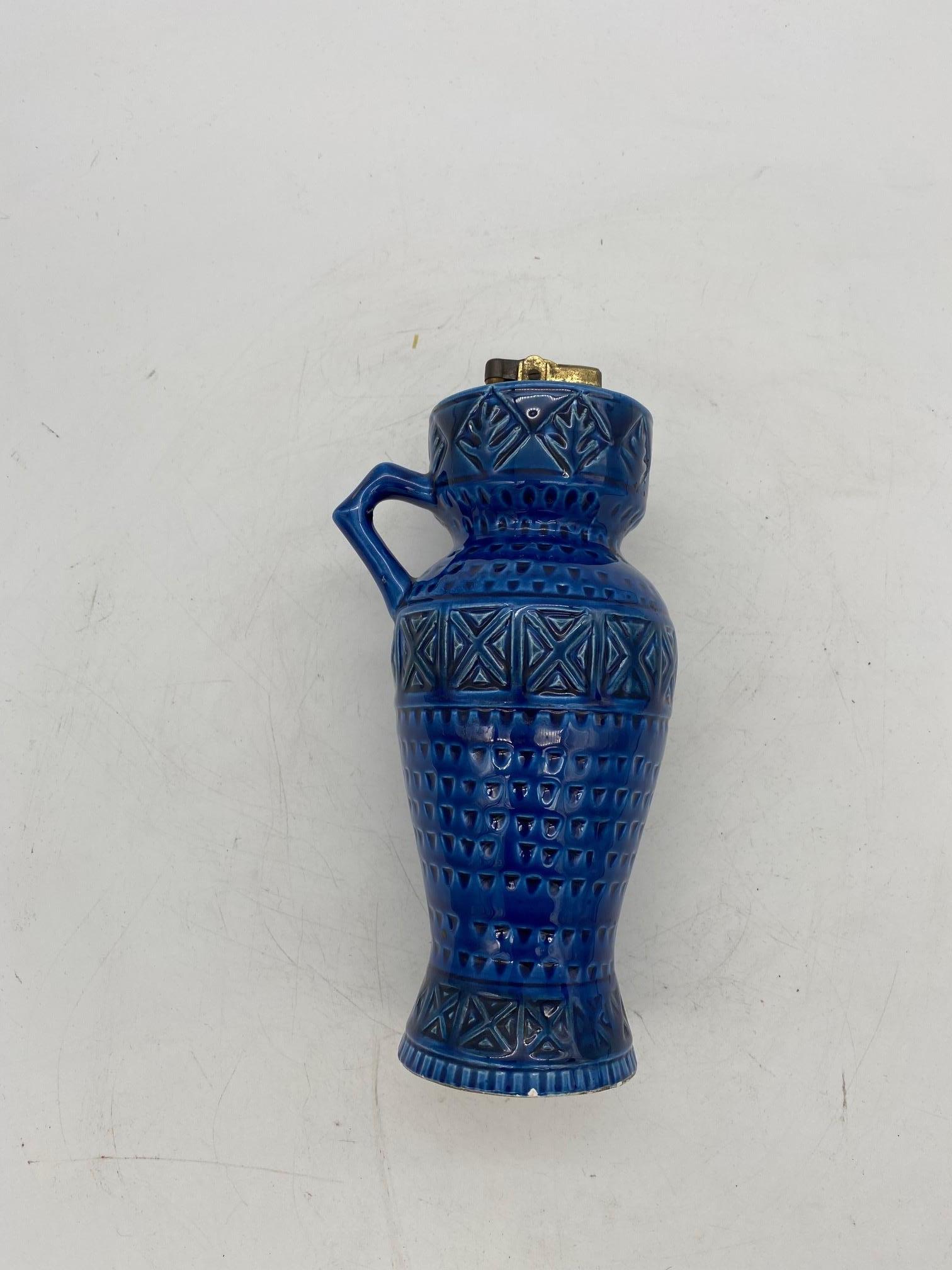 Mid-Century Modern Rare Bitossi Rimini Blue Ceramic Vase Table Lighter by Aldo Londi