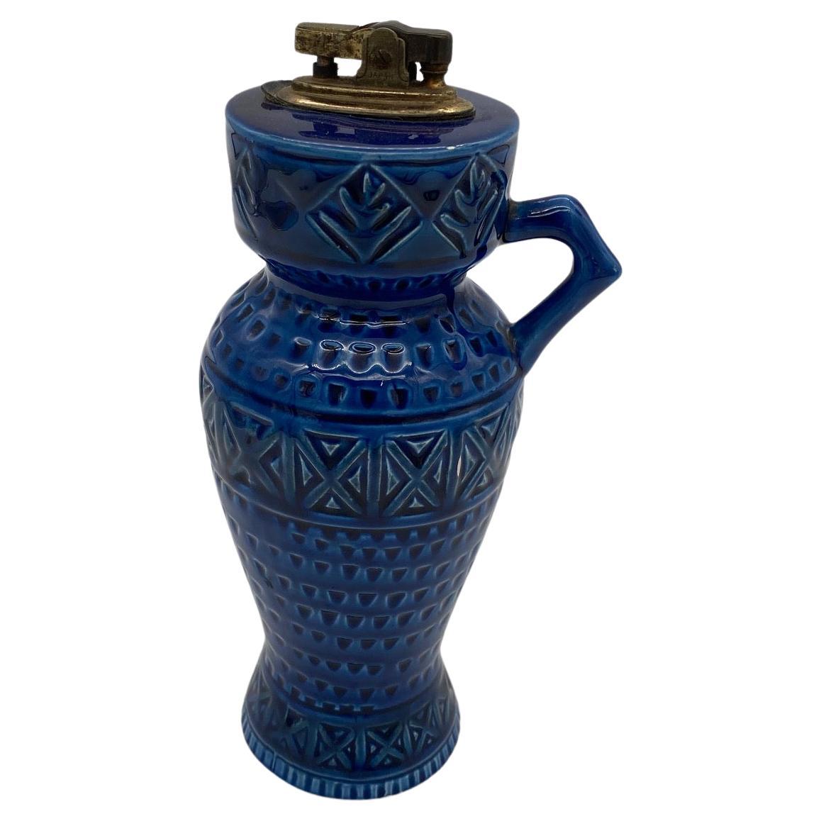 Rare Bitossi Rimini Blue Ceramic Vase Table Lighter by Aldo Londi