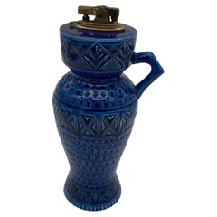 Rare Bitossi Rimini Blue Ceramic Vase Table Lighter by Aldo Londi