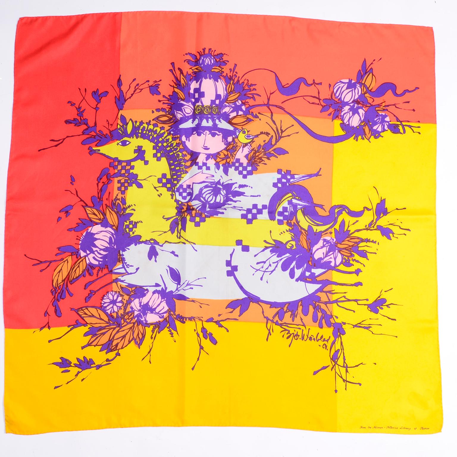 Women's Rare Bjorn Wiinblad Artisan Vintage Silk Scarf Neiman Marcus Library of Fashion