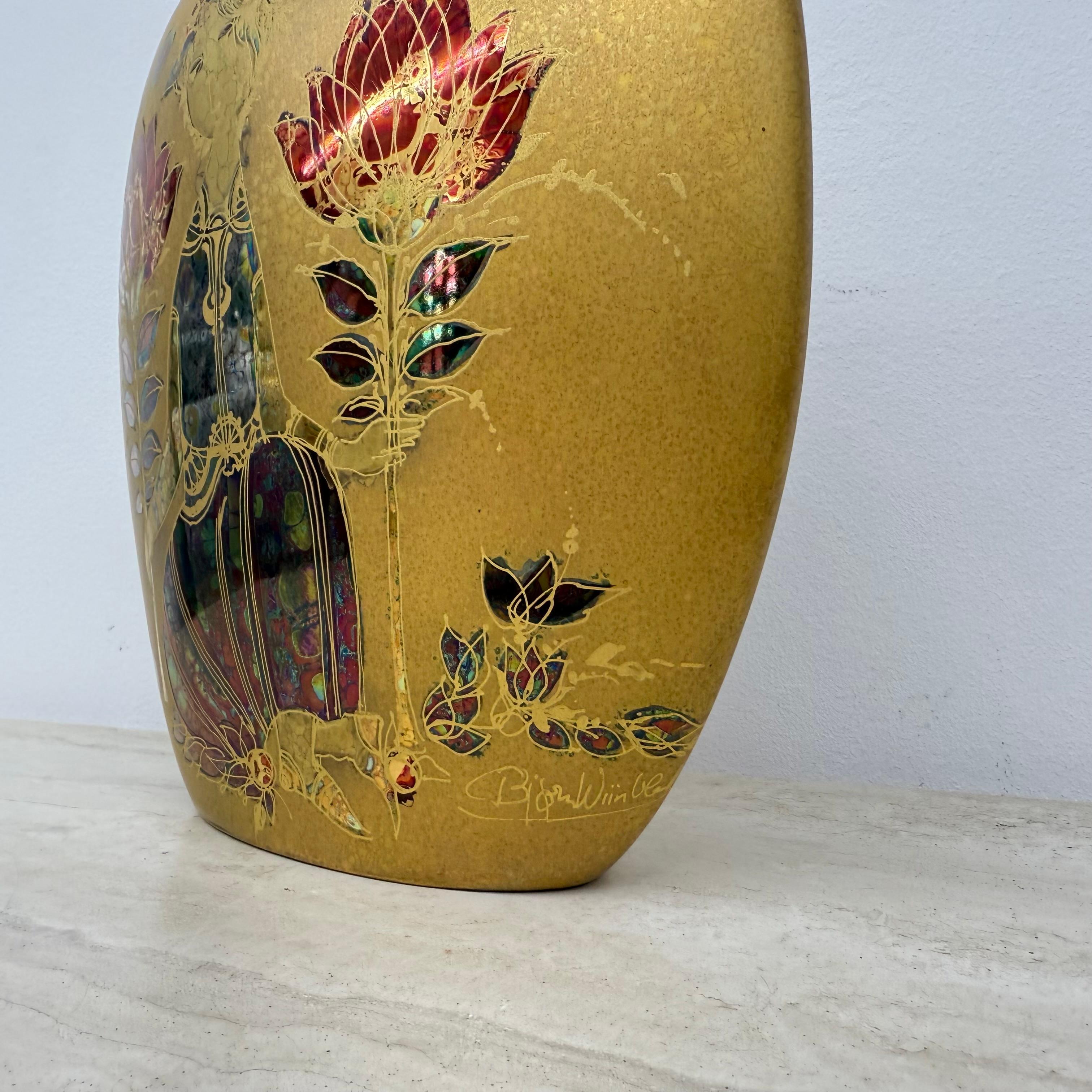 Allemand Rare vase Bjørn Wiinblad pour Rosenthal, décor doré, années 1970 en vente