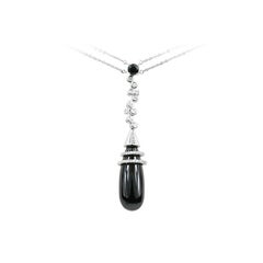 Rare Black Agate Diamond White Gold Necklace