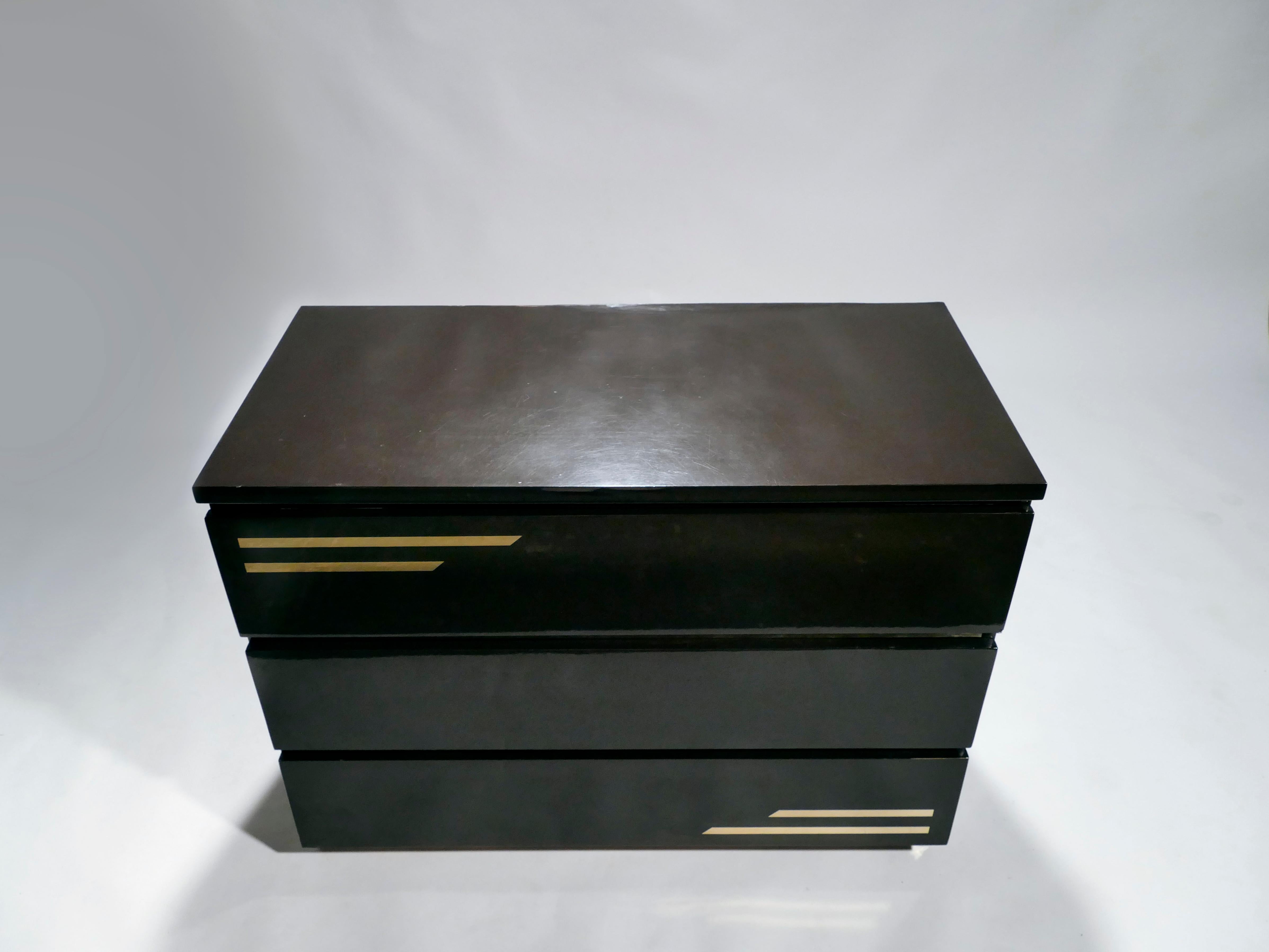 Mid-Century Modern Rare black and Brass Chest of Drawers by J.C. Mahey, 1970s