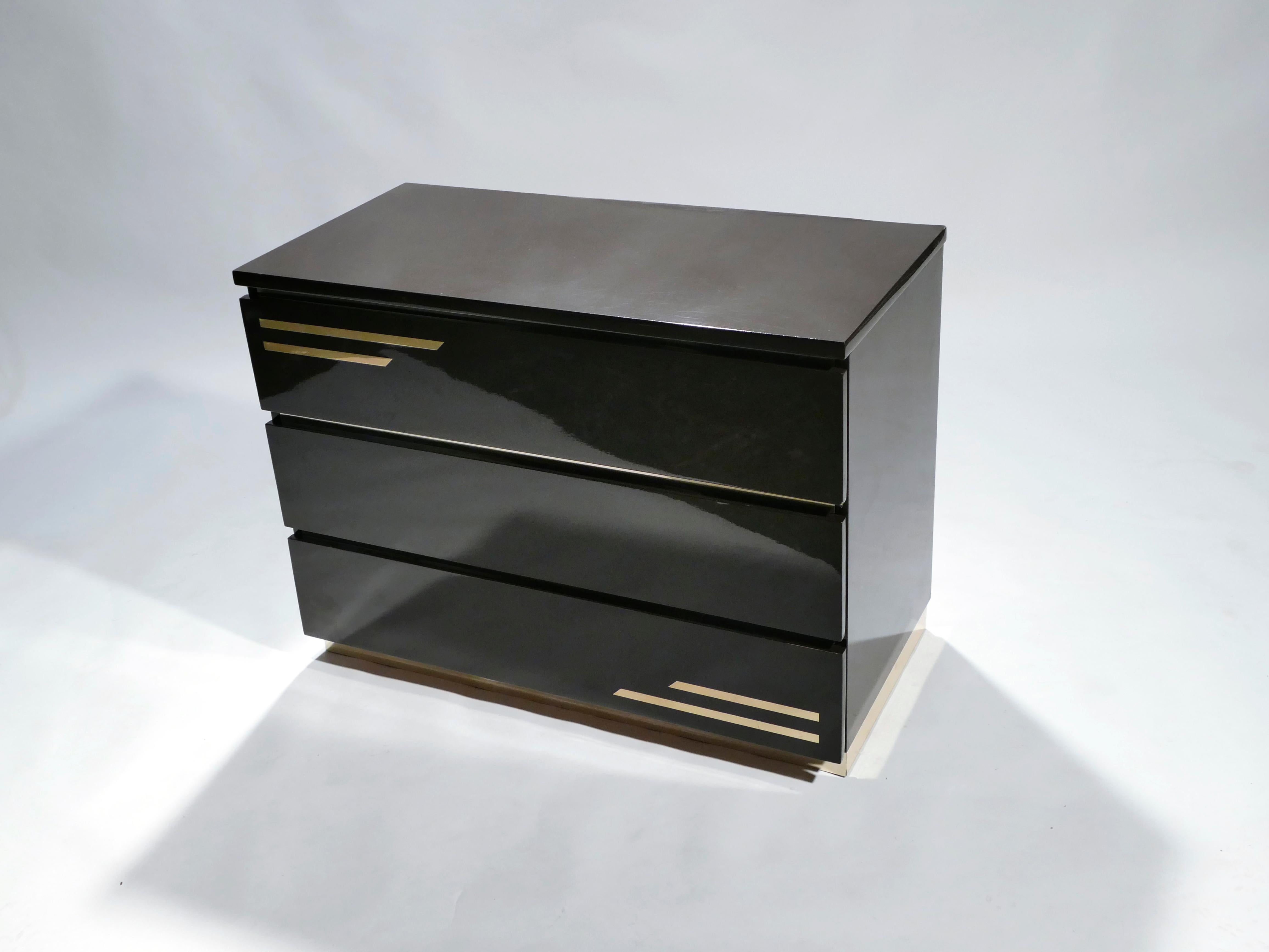 French Rare black and Brass Chest of Drawers by J.C. Mahey, 1970s