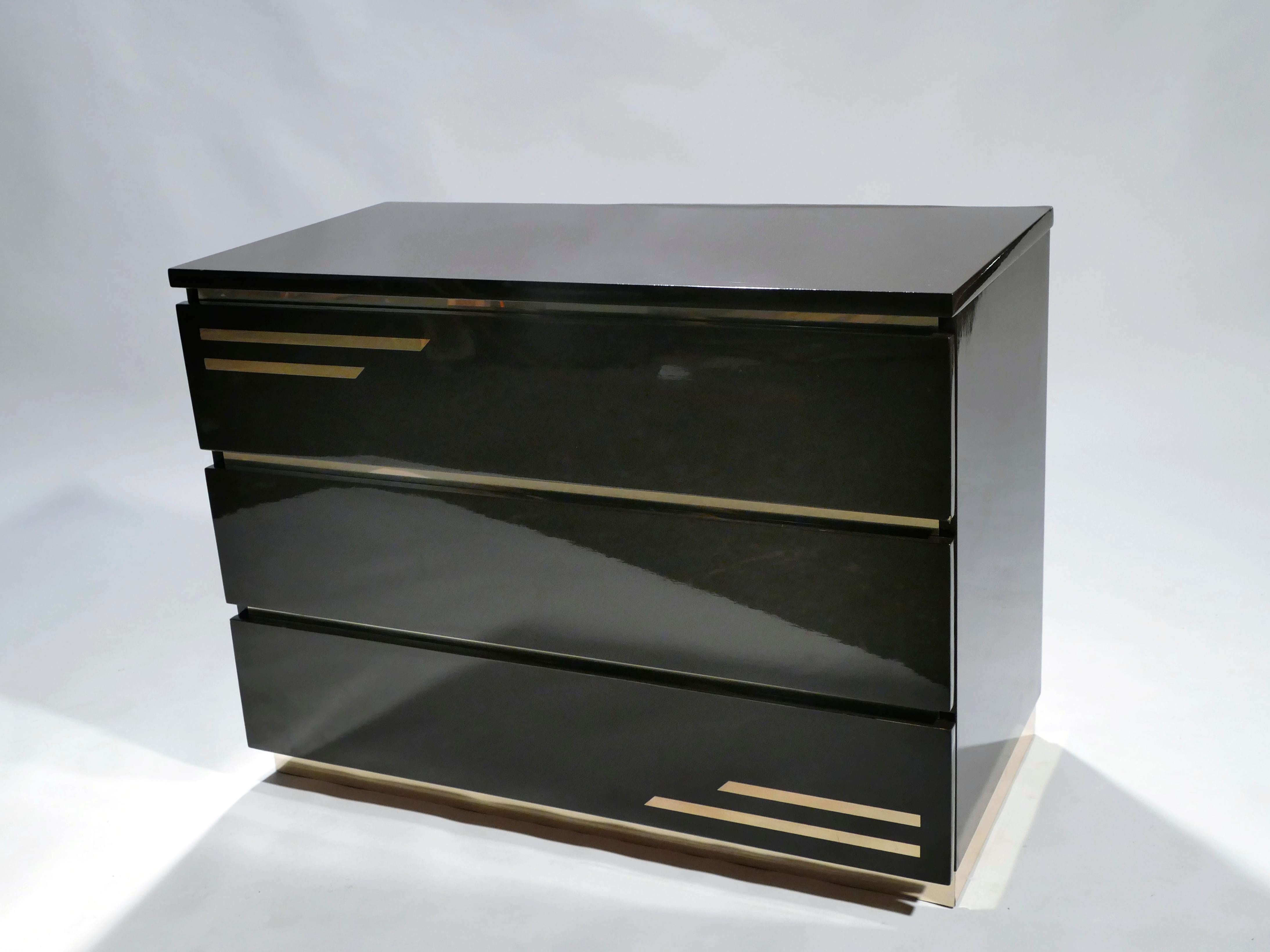 Rare black and Brass Chest of Drawers by J.C. Mahey, 1970s In Good Condition In Paris, IDF