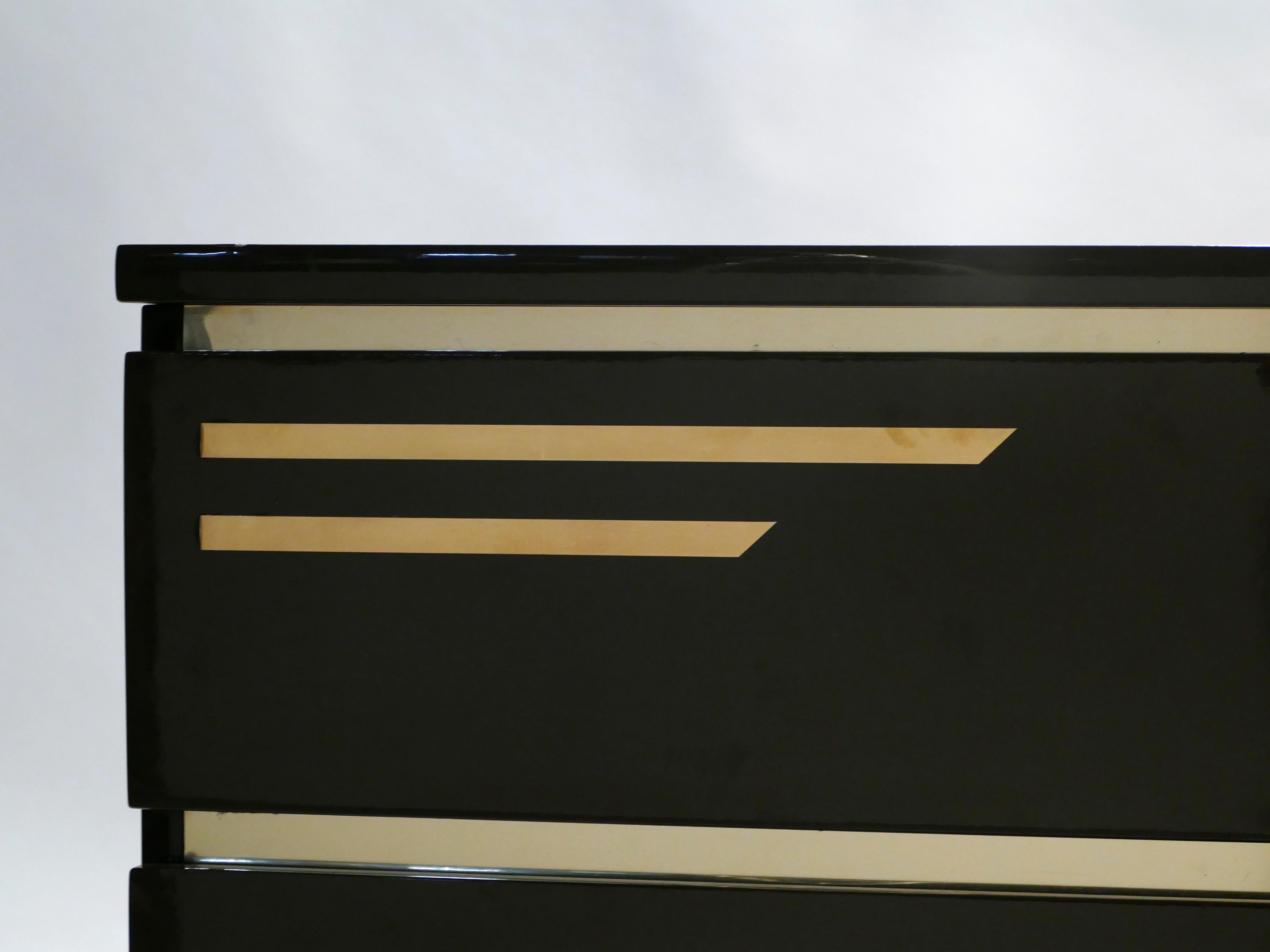 Rare black and Brass Chest of Drawers by J.C. Mahey, 1970s 1