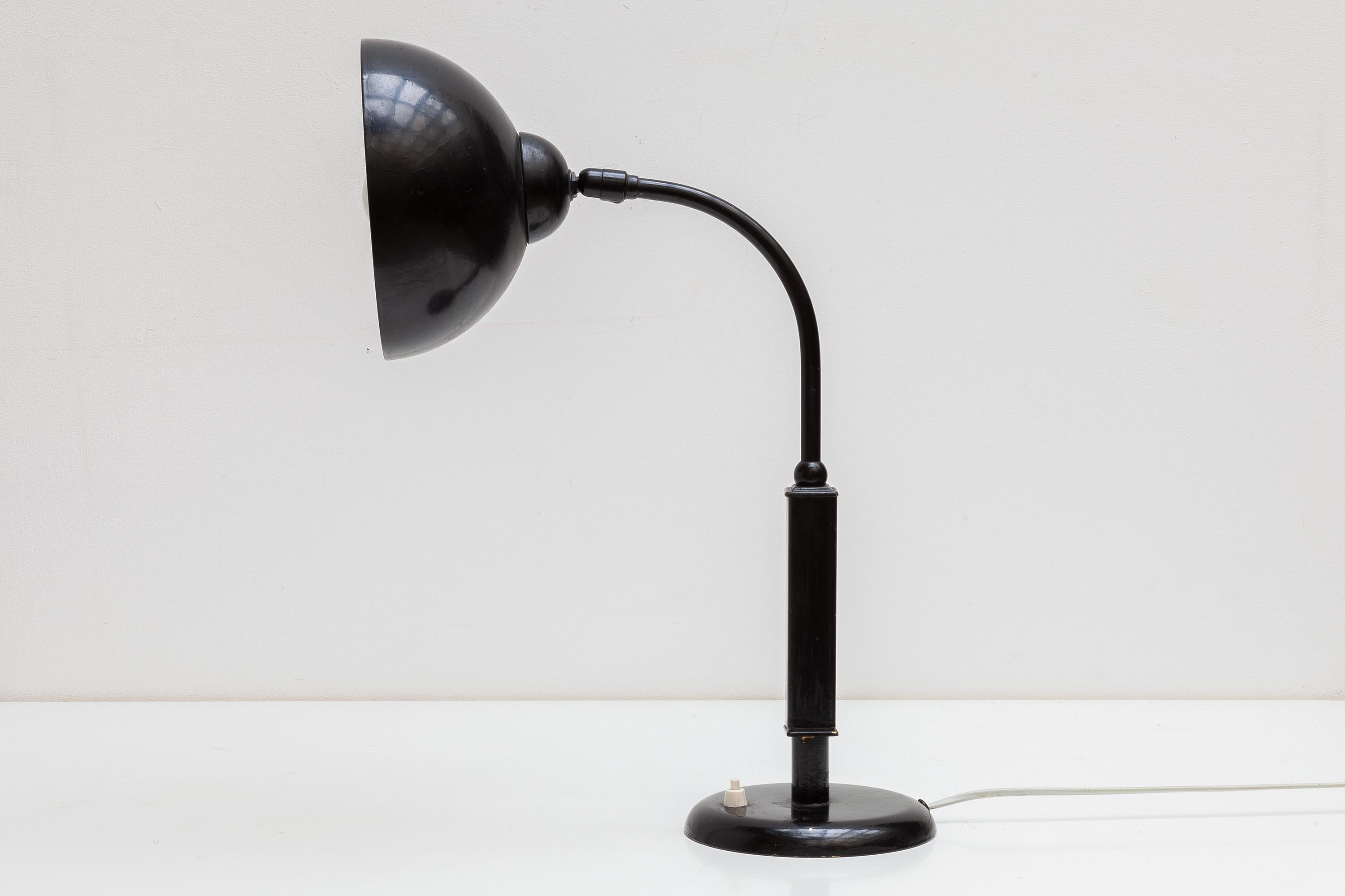 Lacquered Rare Black Bauhaus Desk lamp designed by Cristian Dell by Kaiser 1930s  For Sale