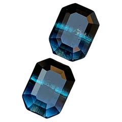 Rare Black-Blue Bicolor Tourmaline Gemstone Pairs, 2.75 Ct Emerald Cut-Earrings