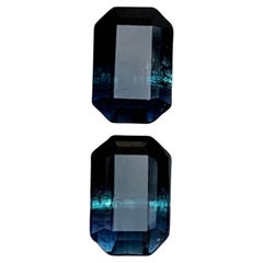 Seltene schwarz-blaue Bicolor-Turmalin-Edelsteinpaare, 2.75 Karat Smaragdschliff-Ohrringe