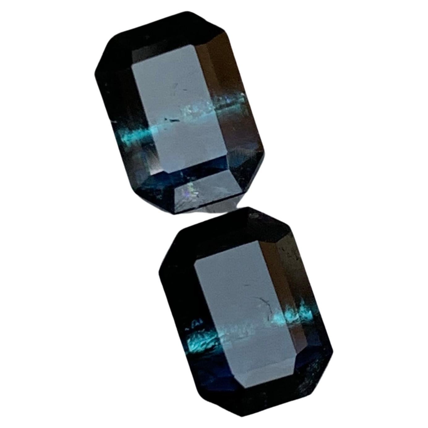 Seltene schwarz-blaue Bicolor-Turmalin-Edelsteinpaare, 2.95 Karat Smaragdschliff-Ohrringe