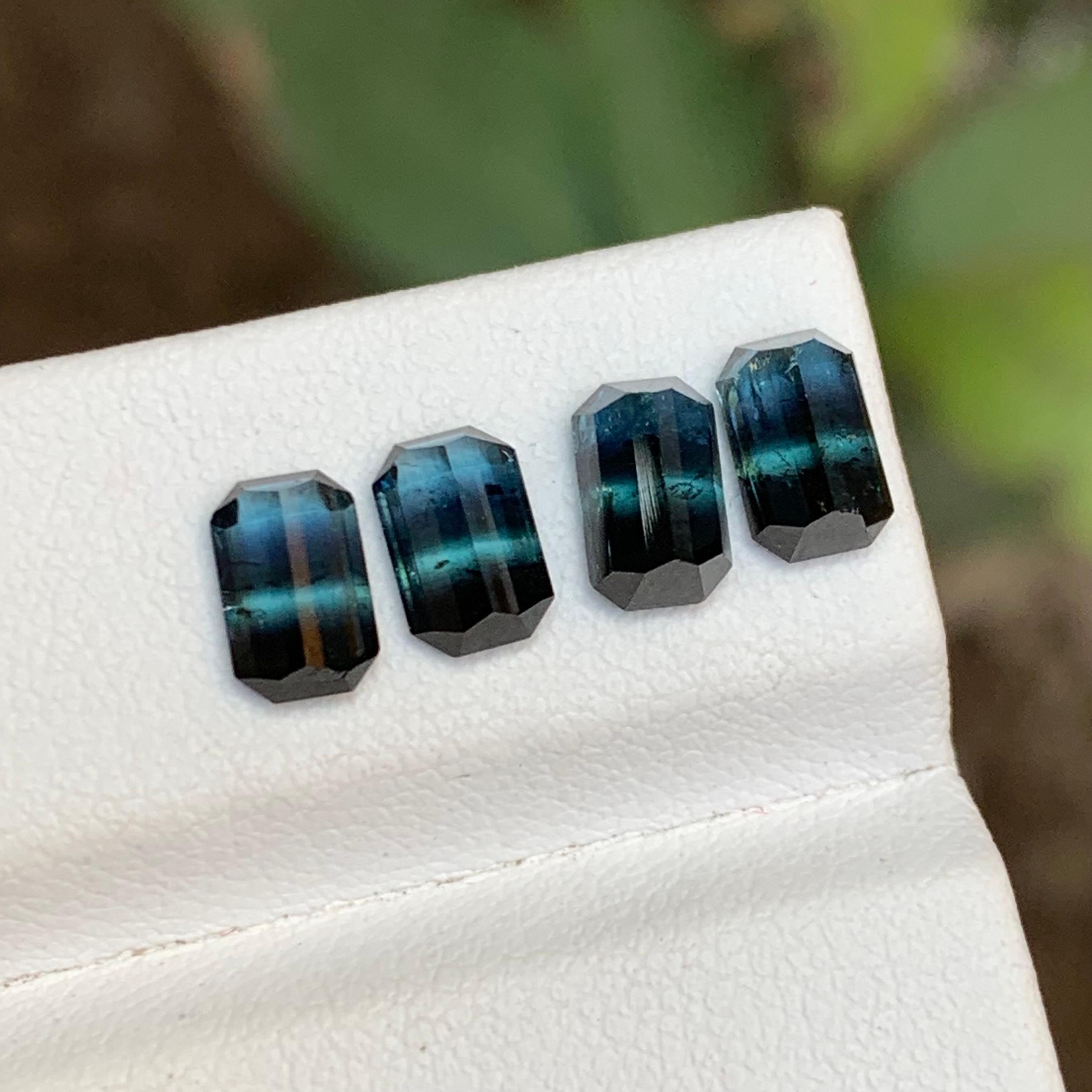 Women's or Men's Rare Black-Blue Bicolor Tourmaline Gemstone Pairs, 3.55 Ct Emerald Cut-Earrings For Sale