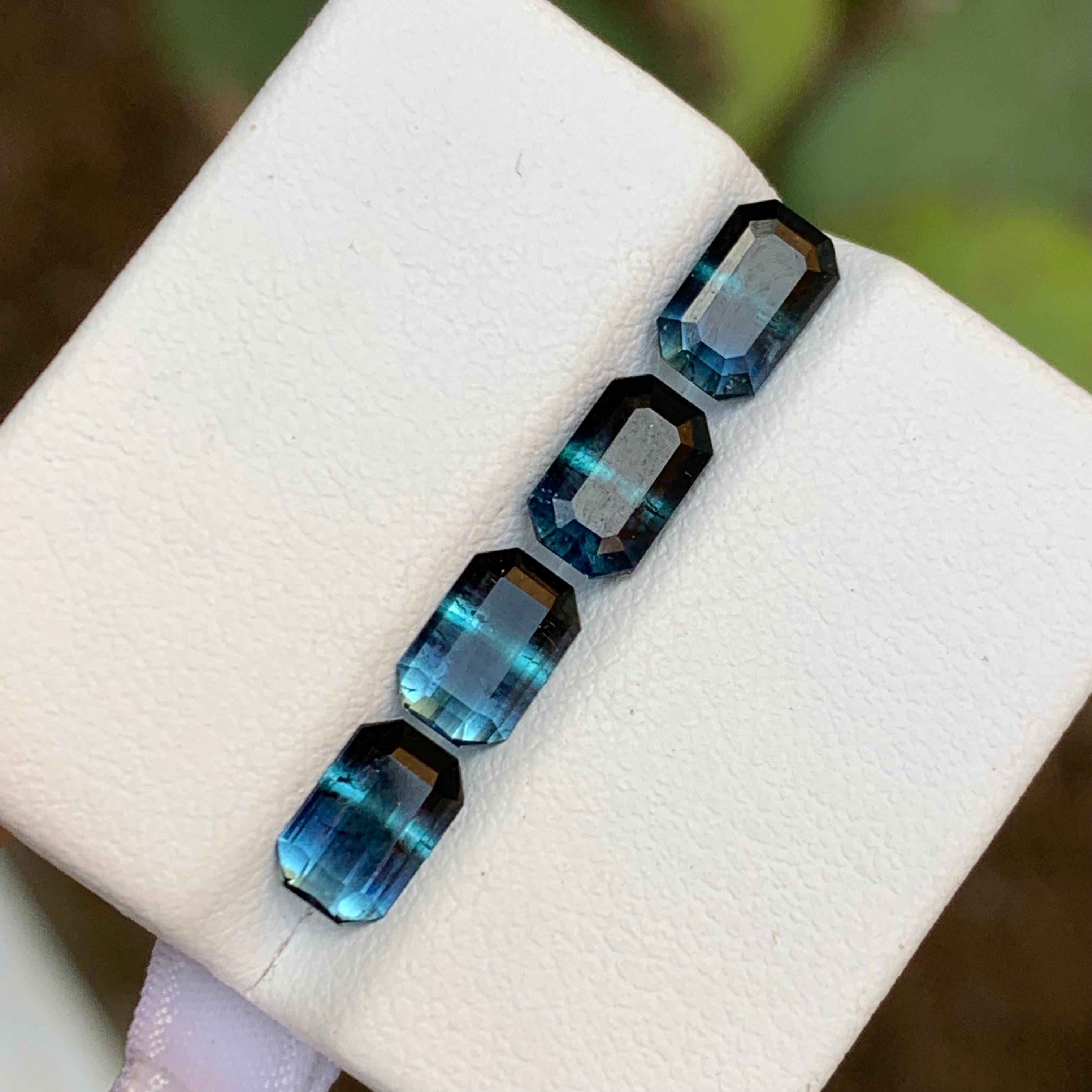 Rare Black-Blue Bicolor Tourmaline Gemstone Pairs, 3.55 Ct Emerald Cut-Earrings For Sale 3