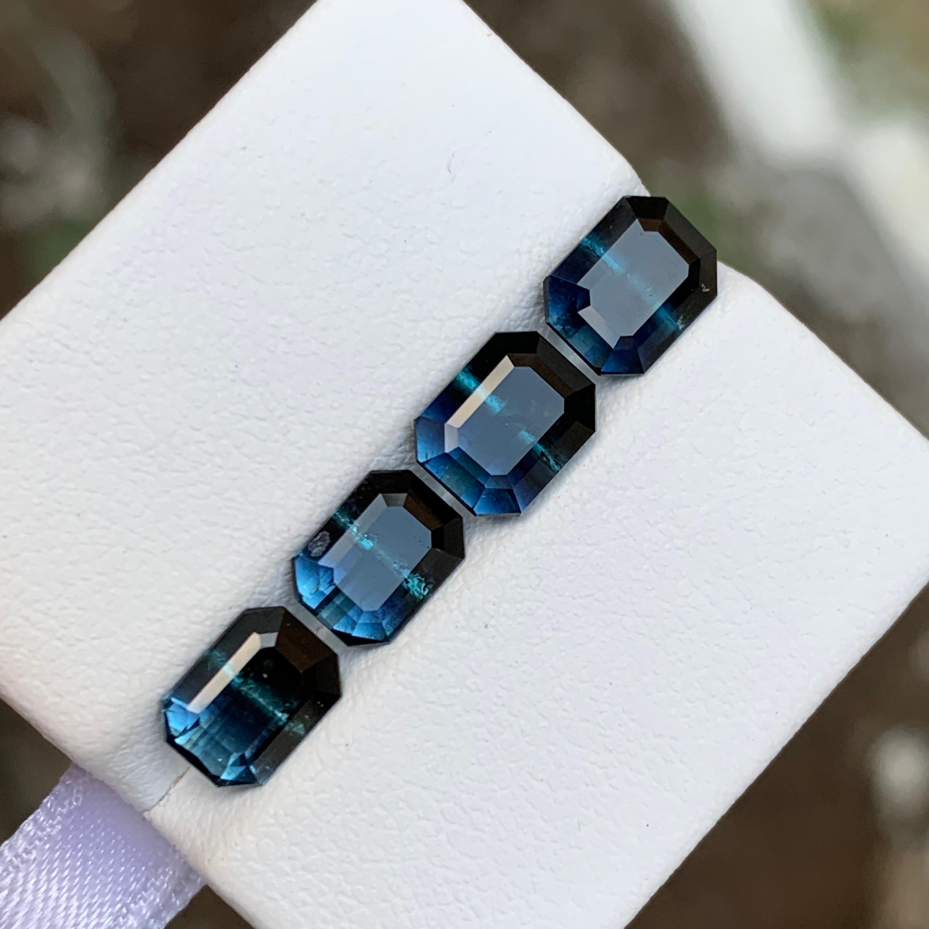 Rare Black-Blue Bicolor Tourmaline Gemstone Pairs, 5.85 Ct Emerald Cut-Earrings For Sale 5