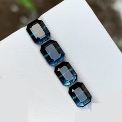 Rare Black-Blue Bicolor Tourmaline Gemstone Pairs, 5.85 Ct Emerald Cut-Earrings
