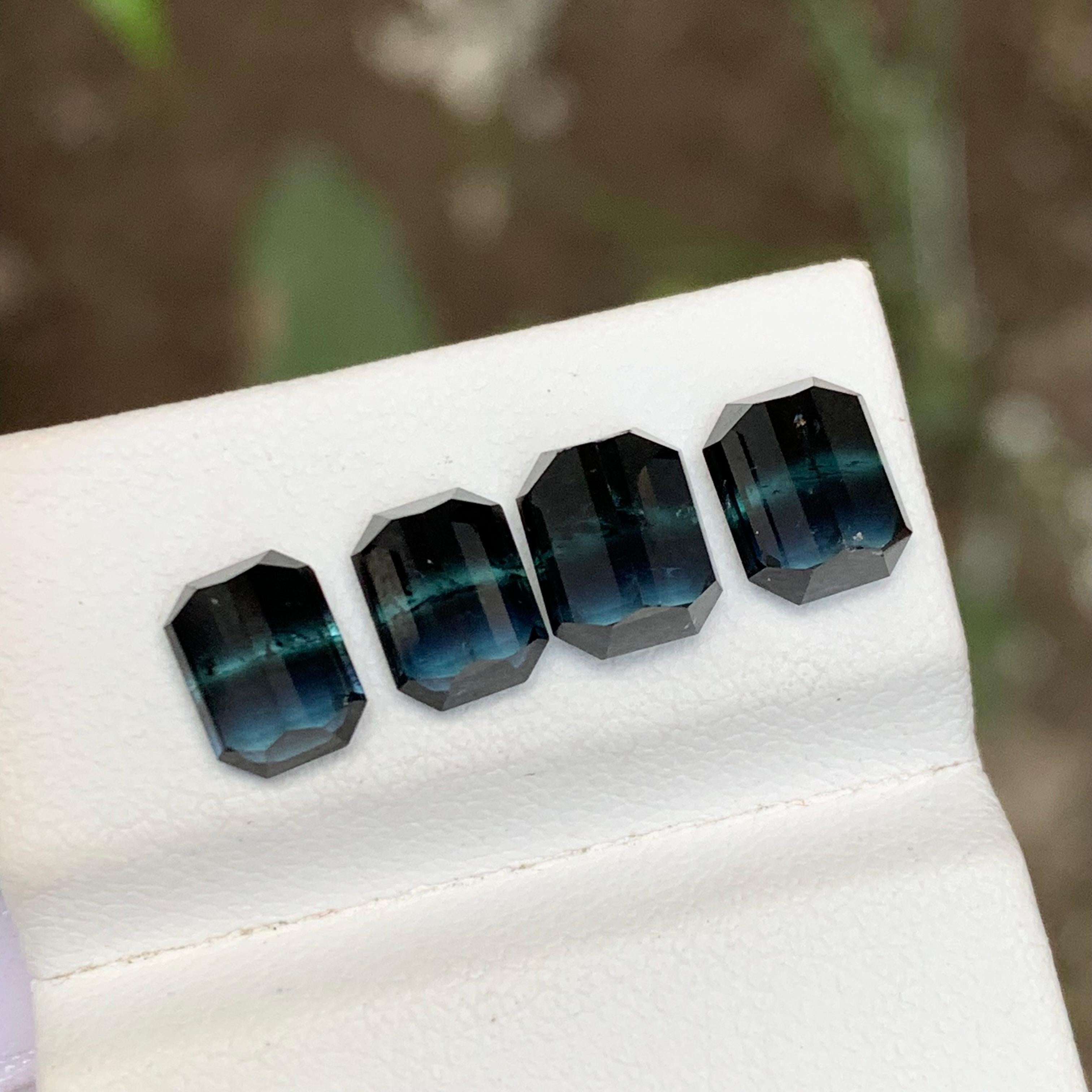 Women's or Men's Rare Black-Blue Bicolor Tourmaline Gemstone Pairs, 5.85 Ct Emerald Cut-Earrings For Sale