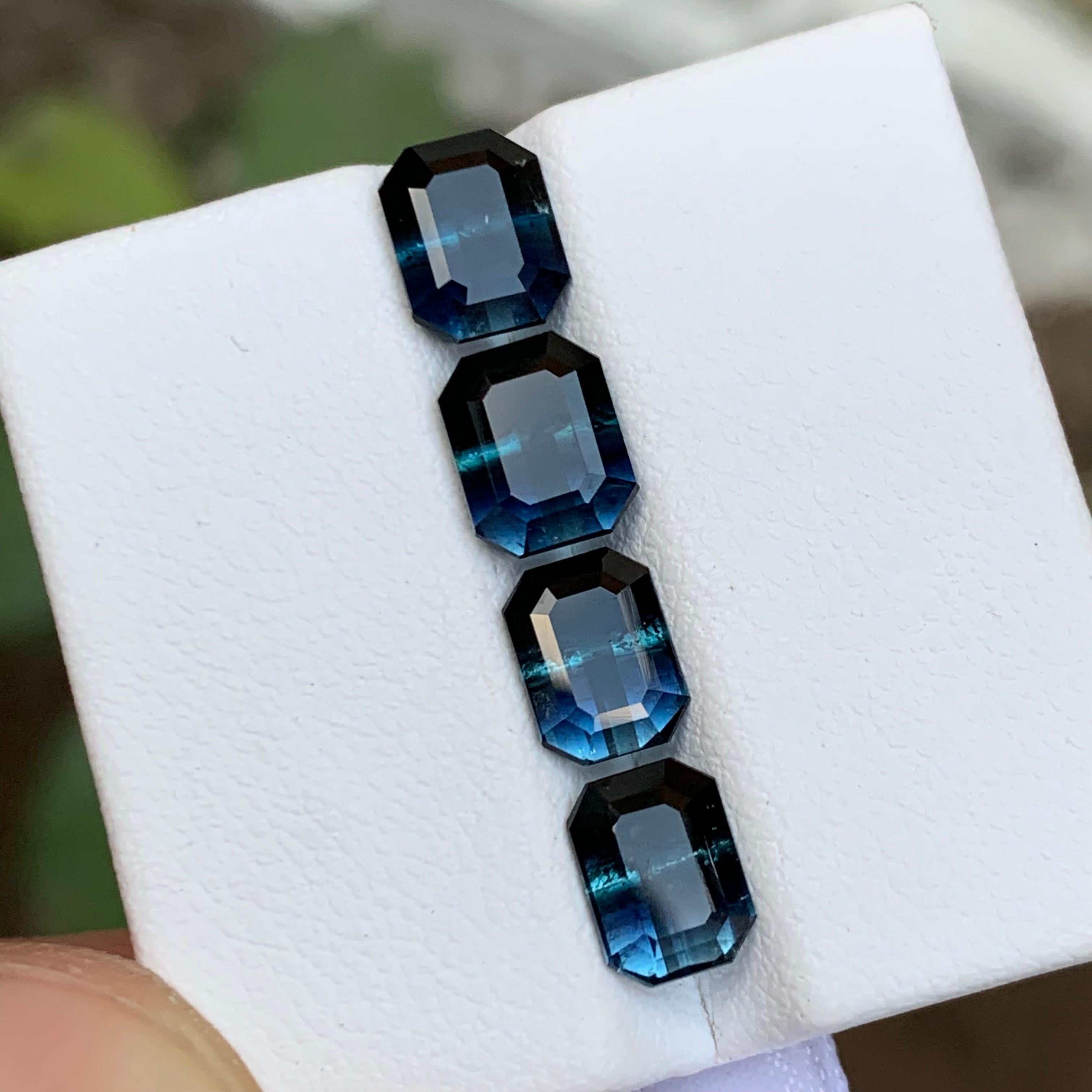 Rare Black-Blue Bicolor Tourmaline Gemstone Pairs, 5.85 Ct Emerald Cut-Earrings For Sale 1