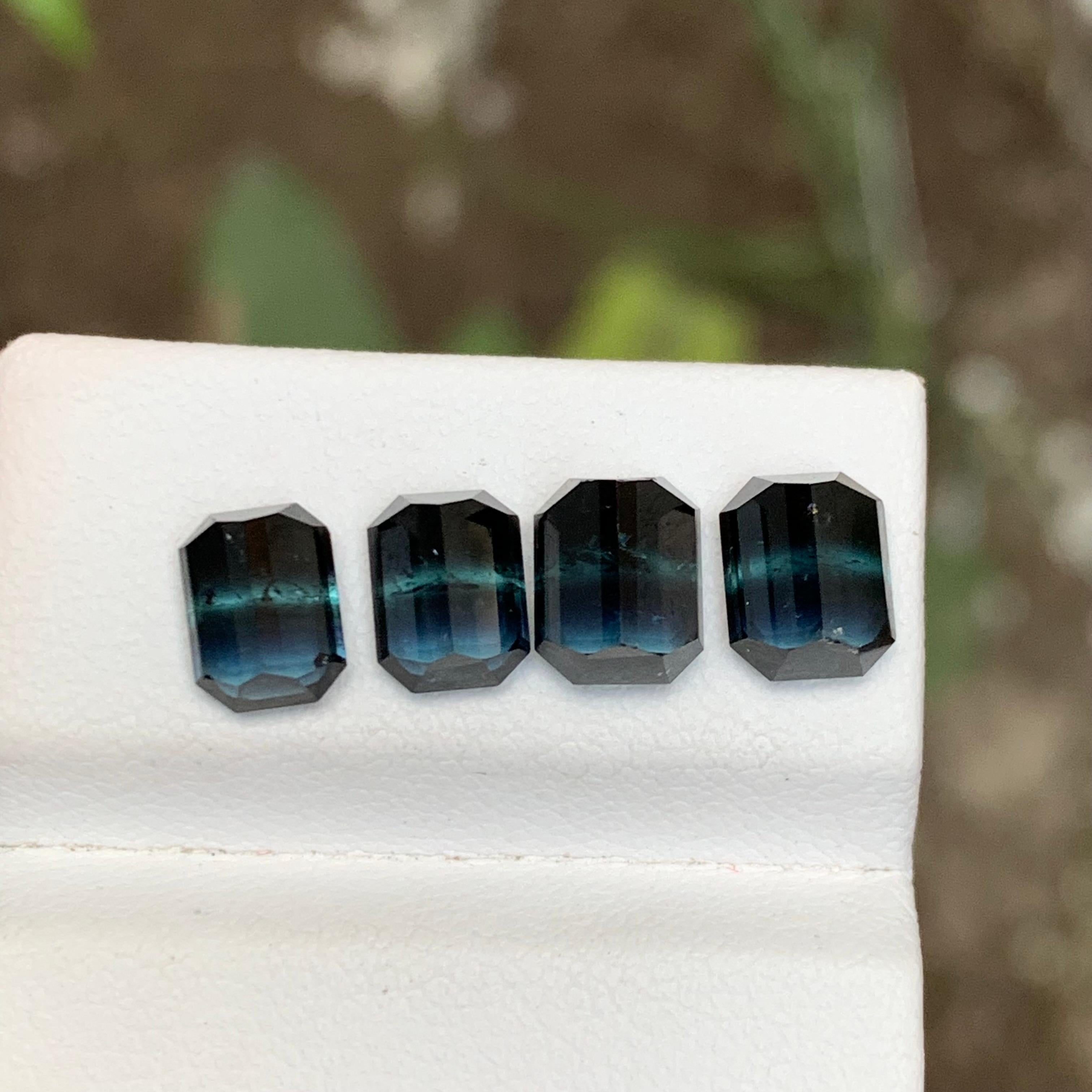Seltene schwarz-blaue Bicolor-Turmalin-Edelsteinpaare, 5.85 Karat Smaragdschliff-Ohrringe im Angebot 2