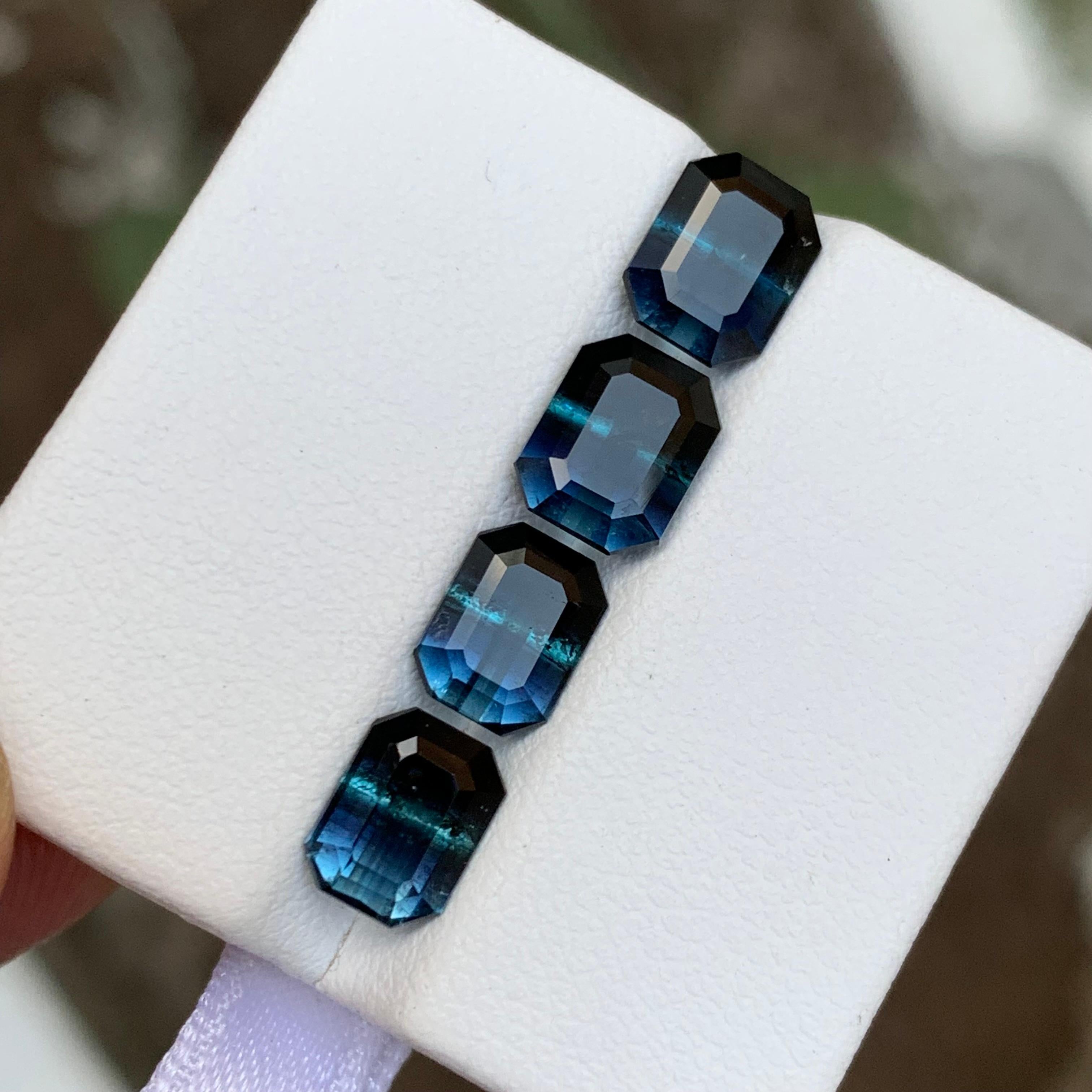 Rare Black-Blue Bicolor Tourmaline Gemstone Pairs, 5.85 Ct Emerald Cut-Earrings For Sale 3