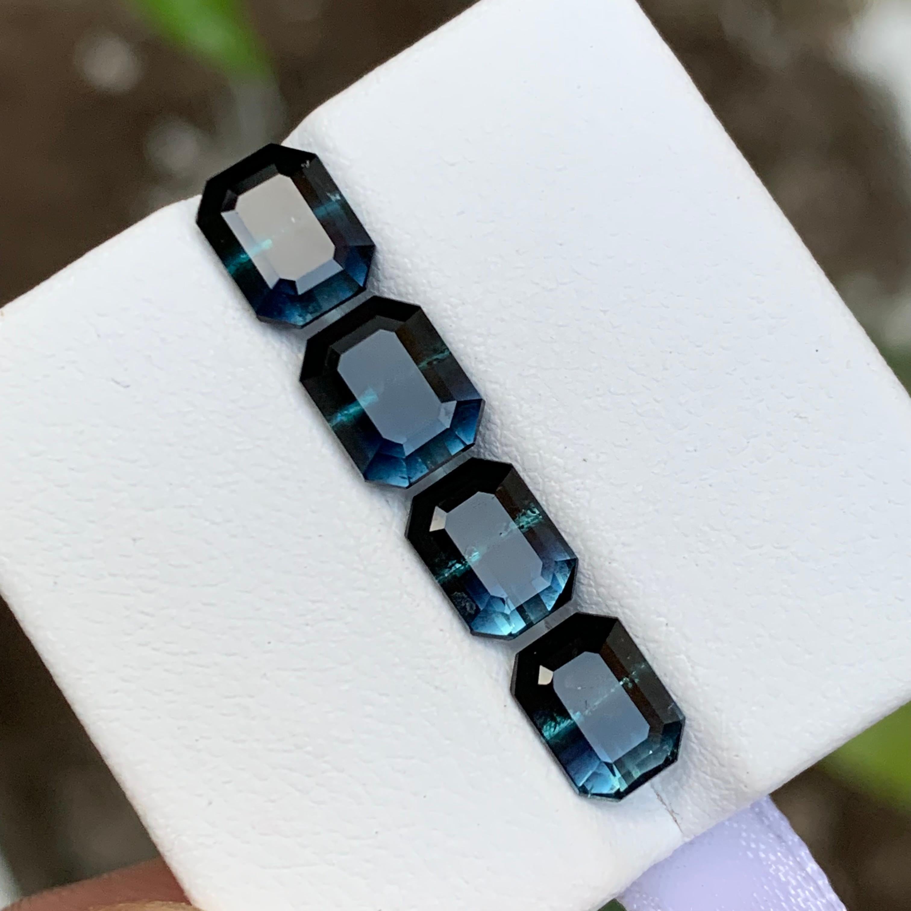 Rare Black-Blue Bicolor Tourmaline Gemstone Pairs, 5.85 Ct Emerald Cut-Earrings For Sale 4