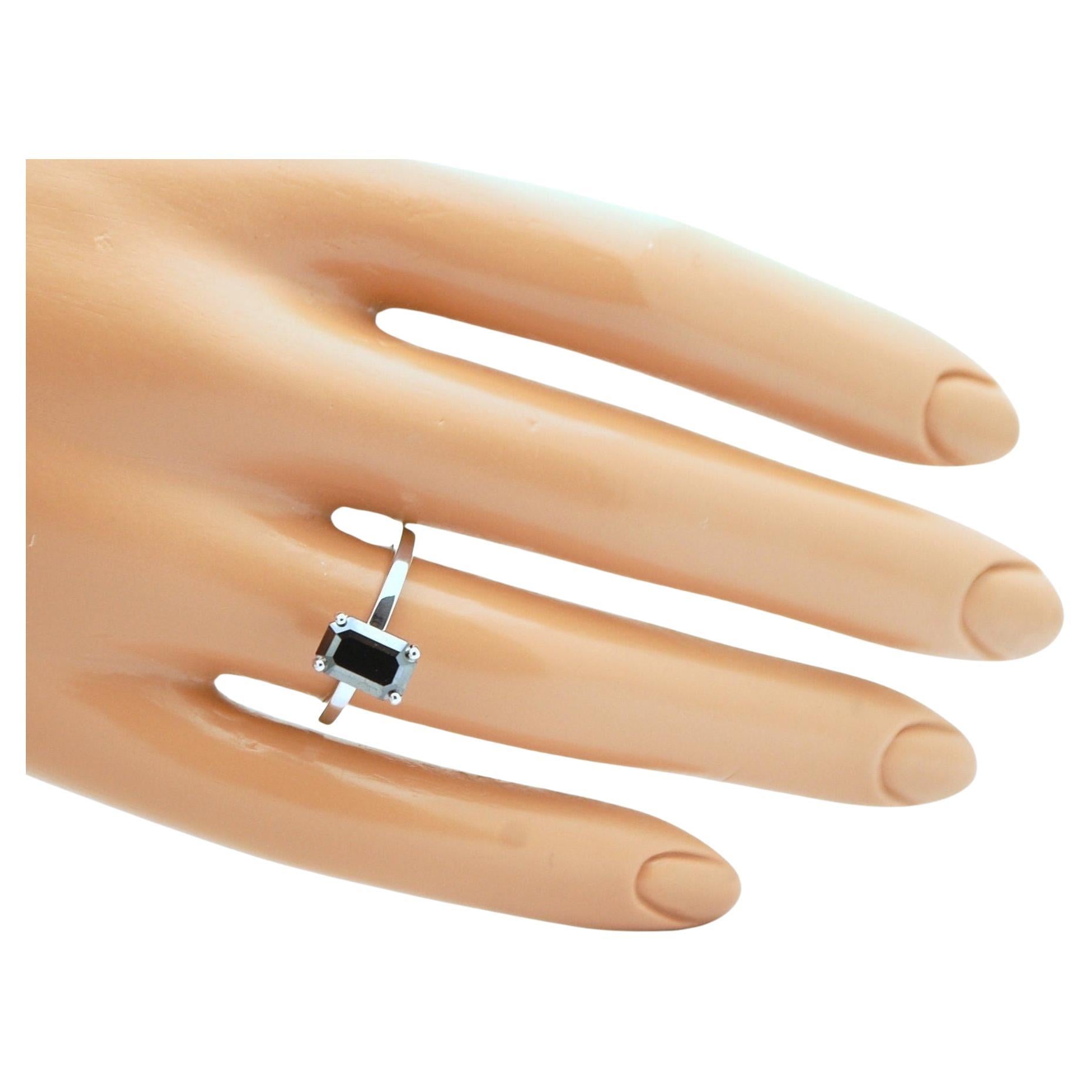 Rare Black Diamond engagement ring 3ct Emerald Cut diamond ring  18KT white gold