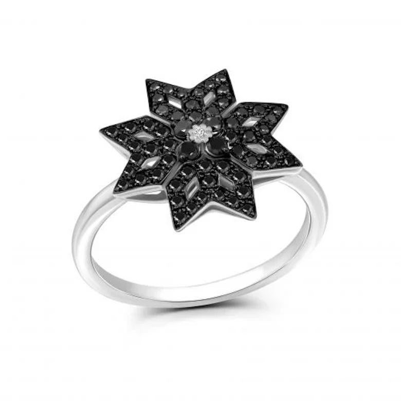 Rare Black Diamond White 14k Gold Ring  for Her In New Condition For Sale In Montreux, CH