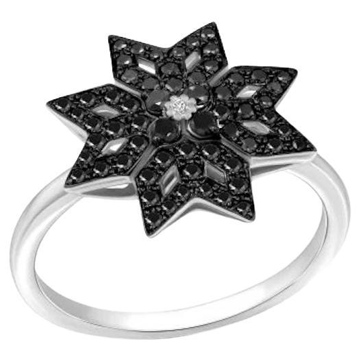 Rare Black Diamond White 14k Gold Ring  for Her For Sale