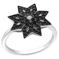 Rare Black Diamond White 14k Gold Ring  for Her