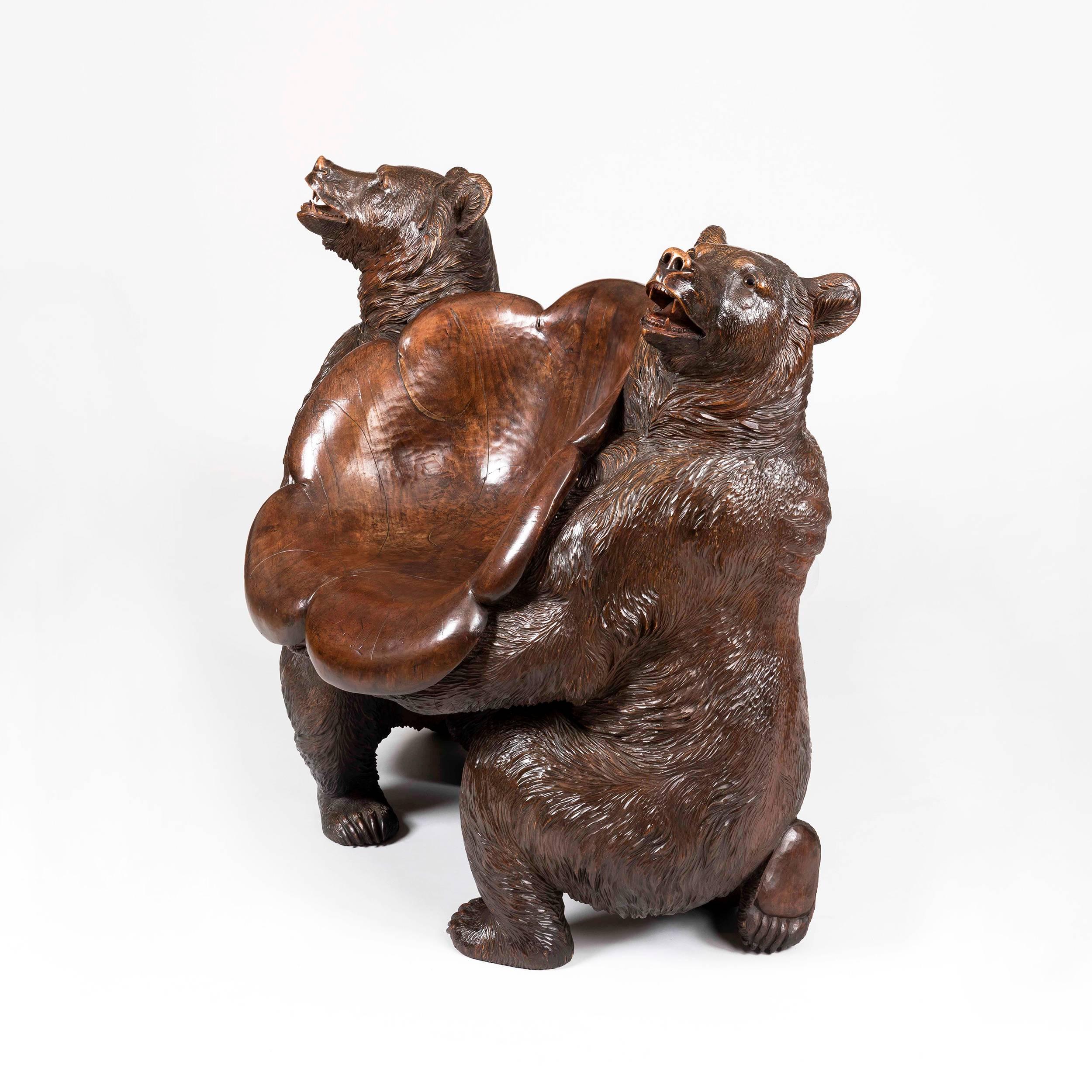 This huge sculpture is constructed in walnut;- the two kneeling bears, naturalistically carved and having glass eyes support a large lily pad.

Brienz Area, circa 1880

Brienz, Bernese Oberland, Switzerland
Brienz, in the Bernese Oberland,