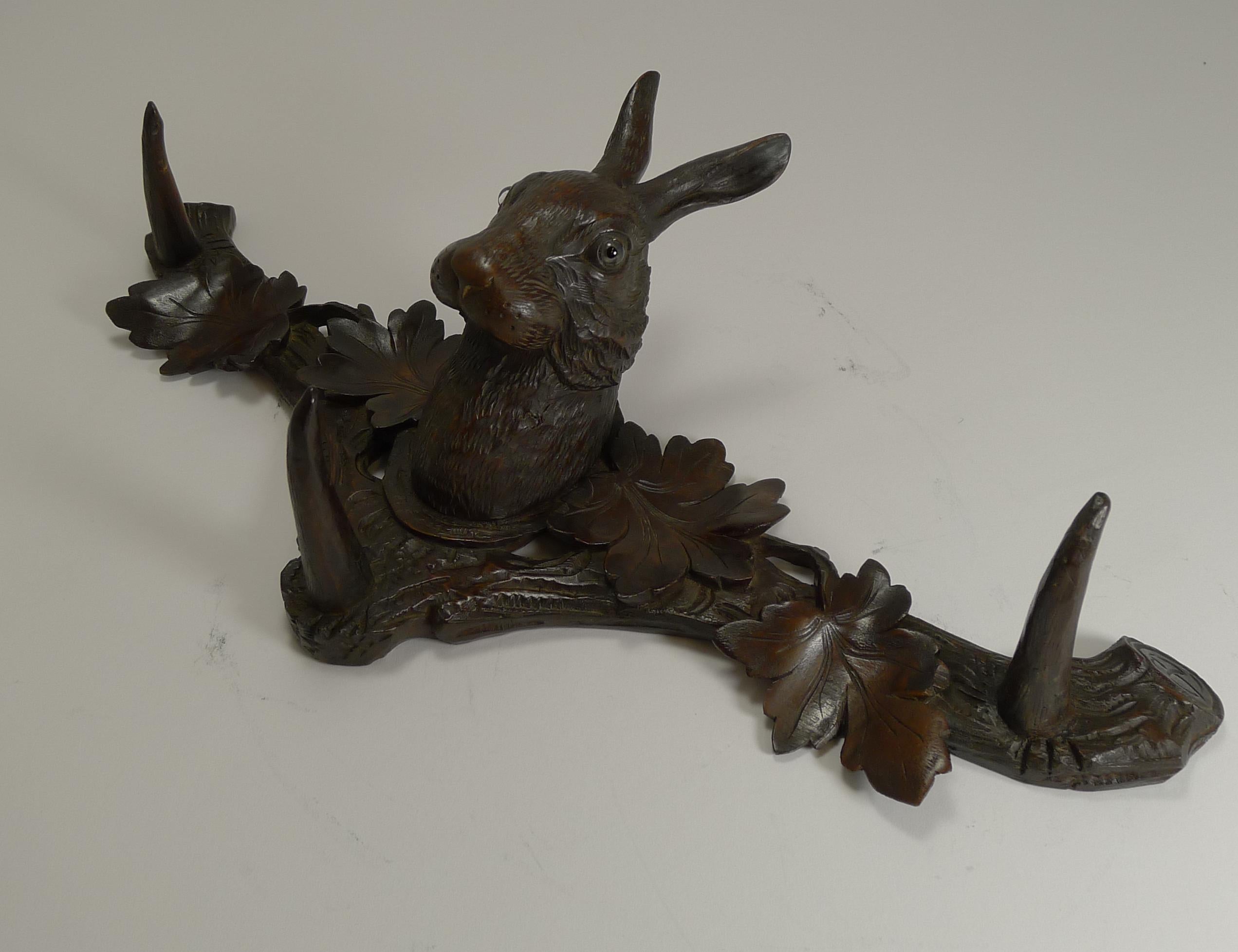 Swiss Rare Black Forest Hare or Rabbit Wall Rack, circa 1890